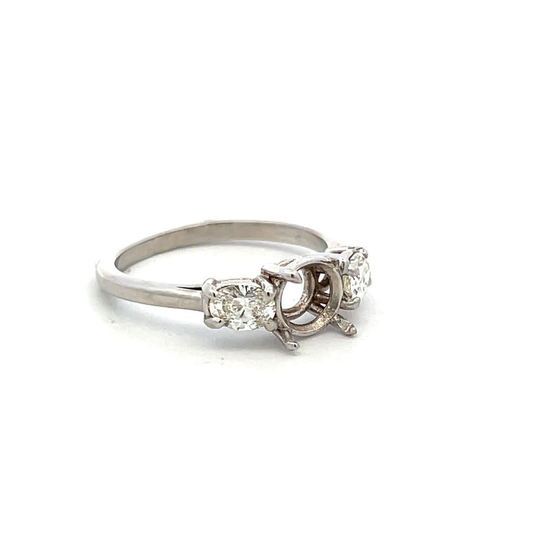 Platinum Semi Mount Ring with 0.72 Carat Oval Diamonds Fits 6.6-7.2 MM 1.00 ct++