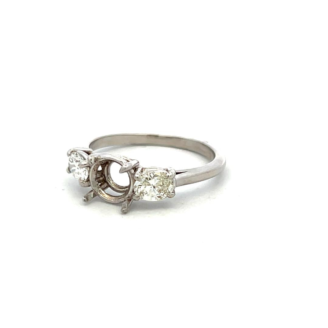 Platinum Semi Mount Ring with 0.72 Carat Oval Diamonds Fits 6.6-7.2 MM 1.00 ct++