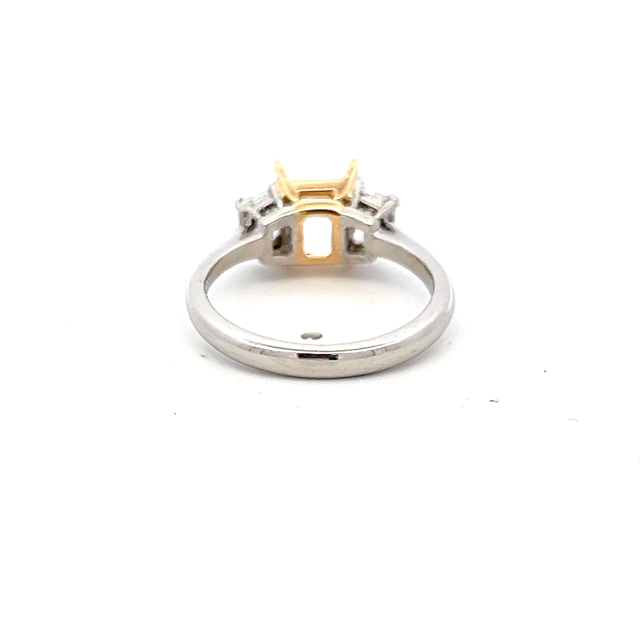 18K Two Tone Gold Semi Mount Ring with 0.77ct Trapezoid Diamonds Fits 5.6x7.6 MM