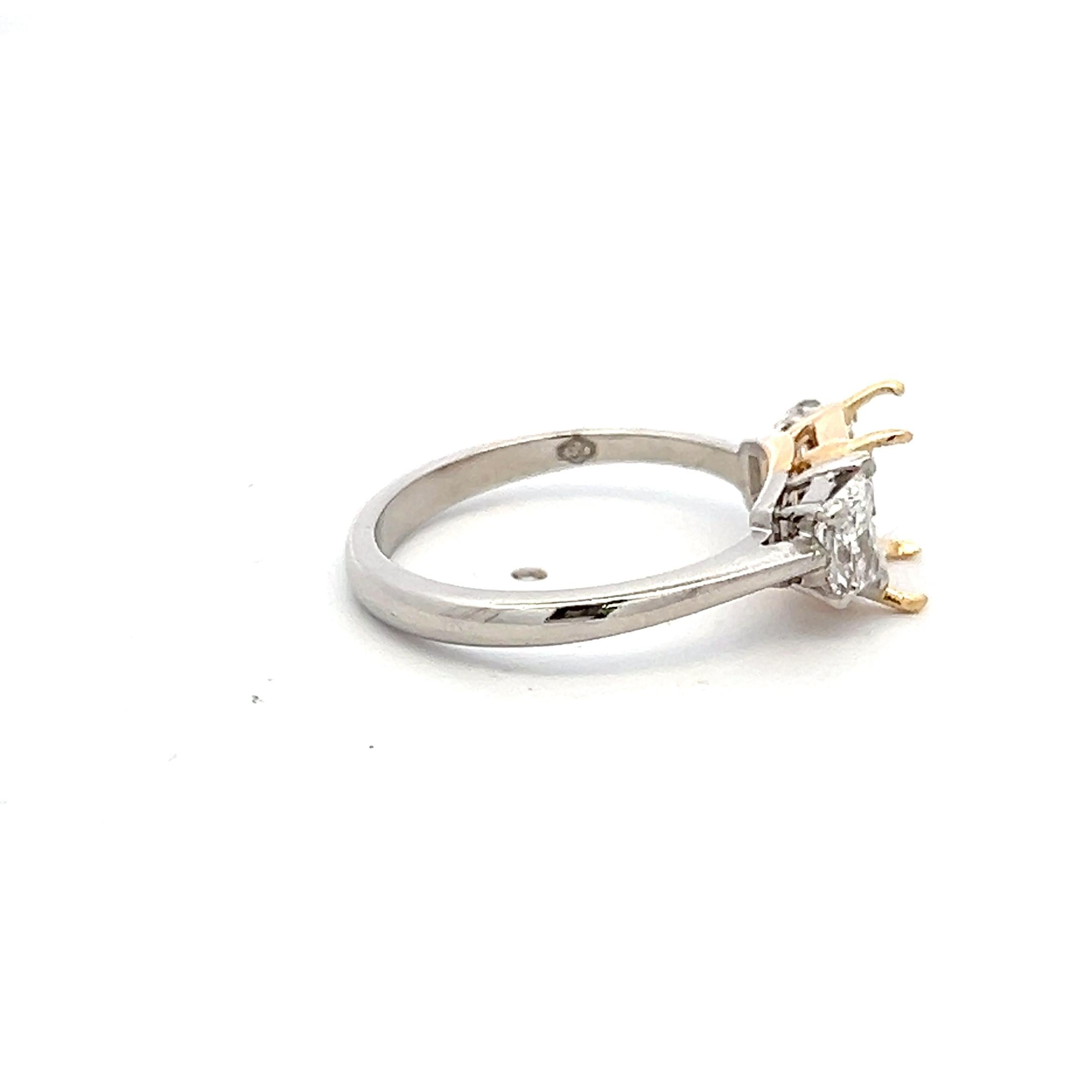18K Two Tone Gold Semi Mount Ring with 0.77ct Trapezoid Diamonds Fits 5.6x7.6 MM
