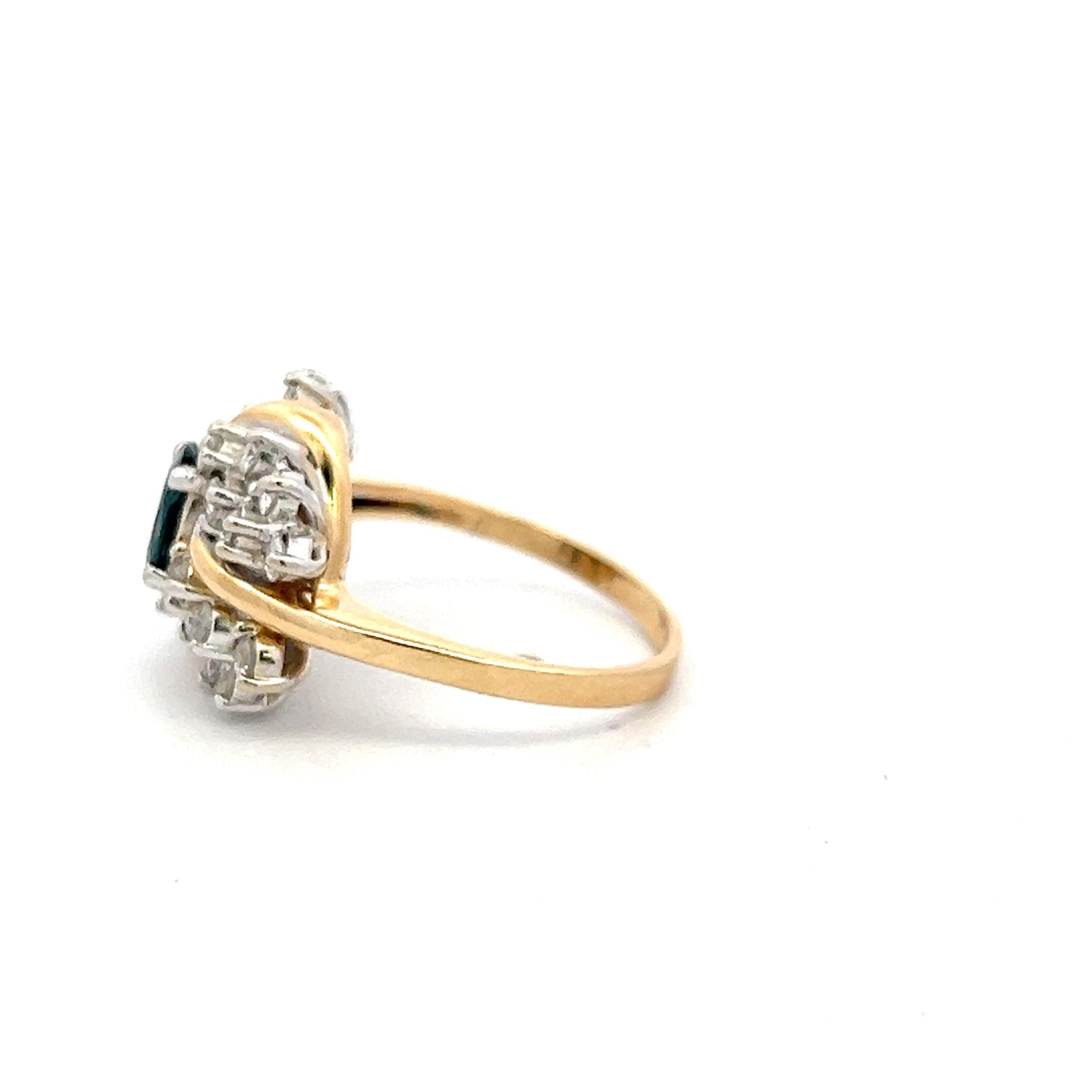 14K Two Tone Gold Cocktail Ring 0.84ct Round Diamonds & 0.75ct Sapphire Size 7.5