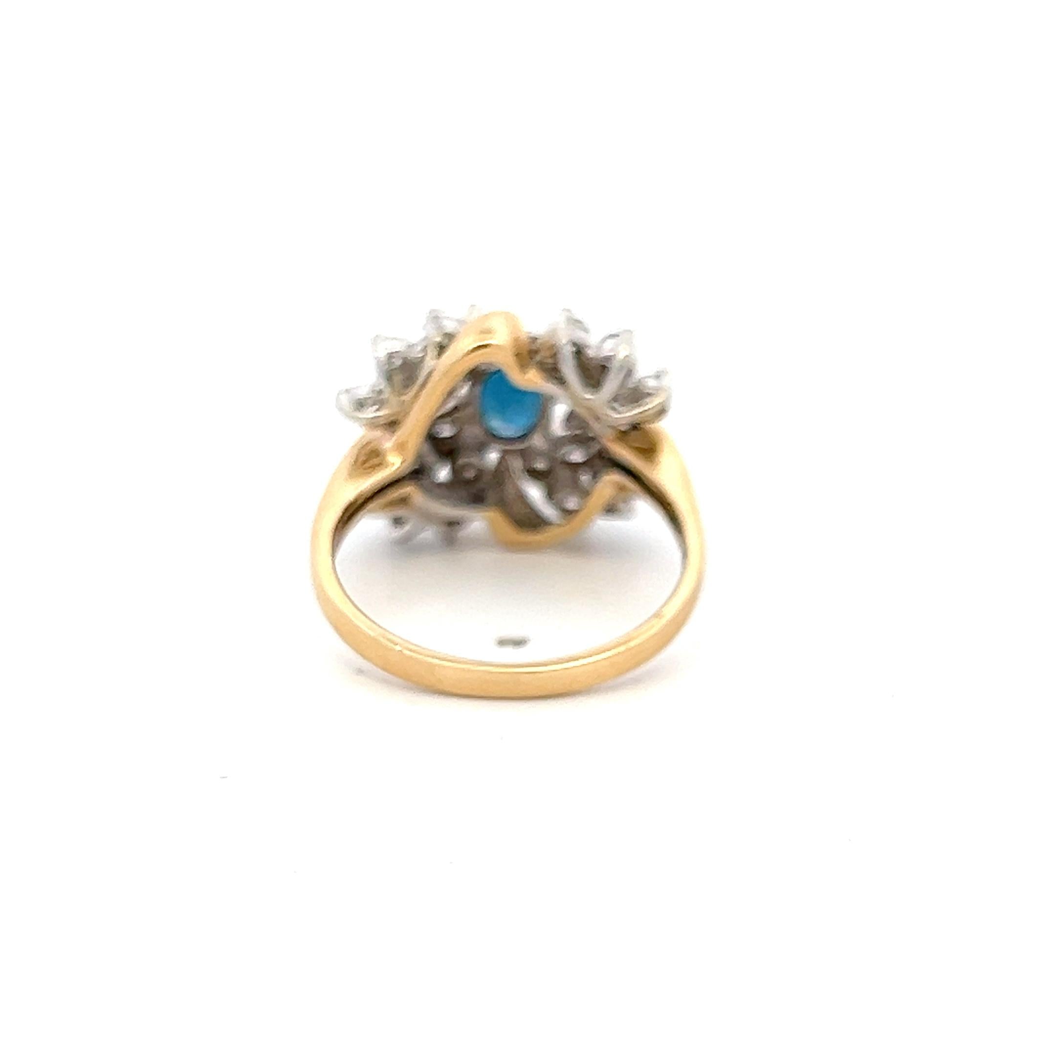 14K Two Tone Gold Cocktail Ring 0.84ct Round Diamonds & 0.75ct Sapphire Size 7.5