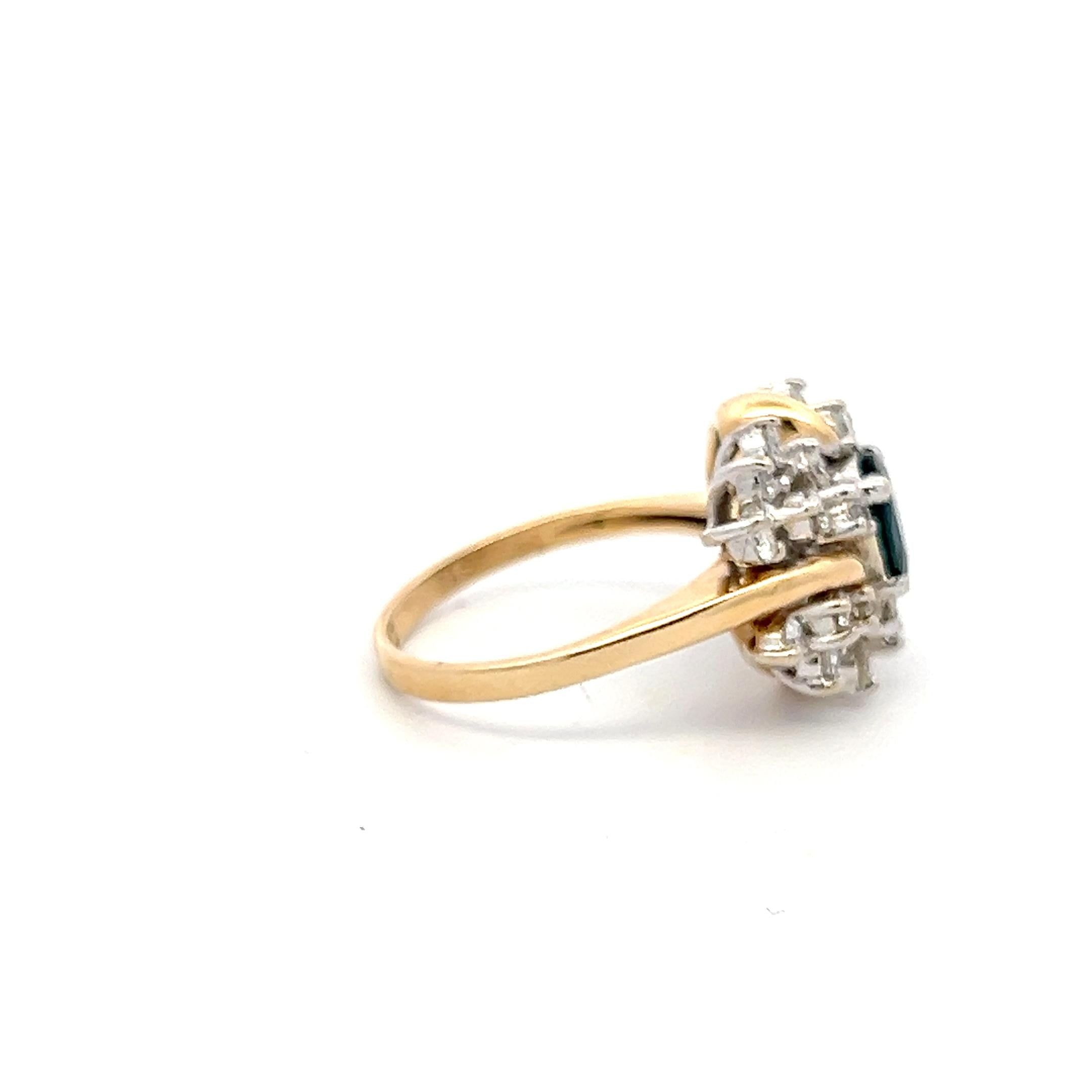 14K Two Tone Gold Cocktail Ring 0.84ct Round Diamonds & 0.75ct Sapphire Size 7.5