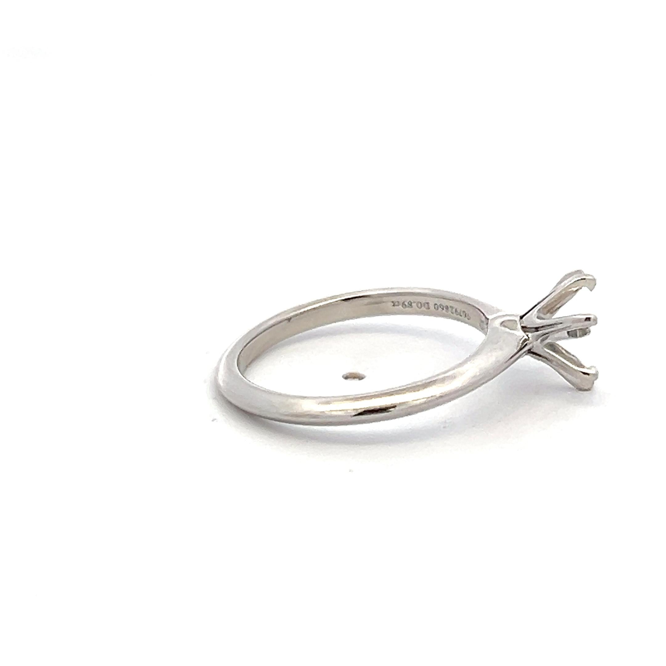 Tiffany & Co Platinum Semi Mount Ring Fits 6mm Stone Size 6