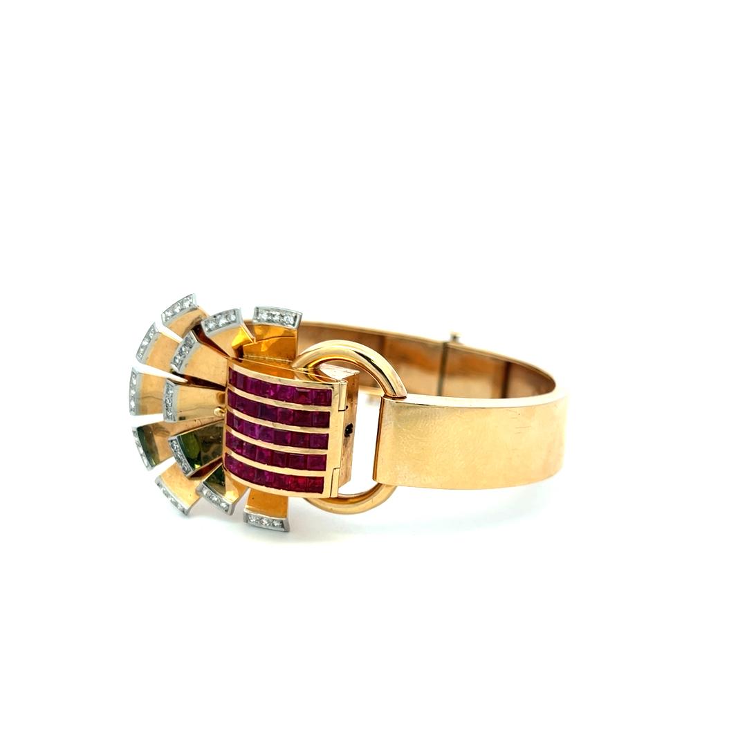 Vintage 14K Gold Bracelet Watch with 3.5 Carat Ruby and 1 Carat I-VS Diamond