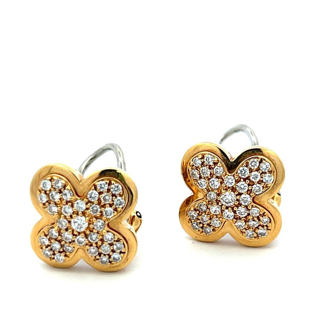 Vintage 18K Gold Clip On Earrings with 0.9 Carat Round H SI Diamonds