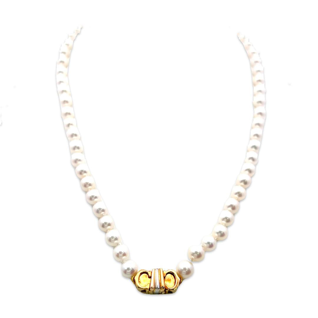 Cartier Vintage 18K Yellow Gold Beaded Necklace with 6.3-6.7mm Pearls 31.8 Grams