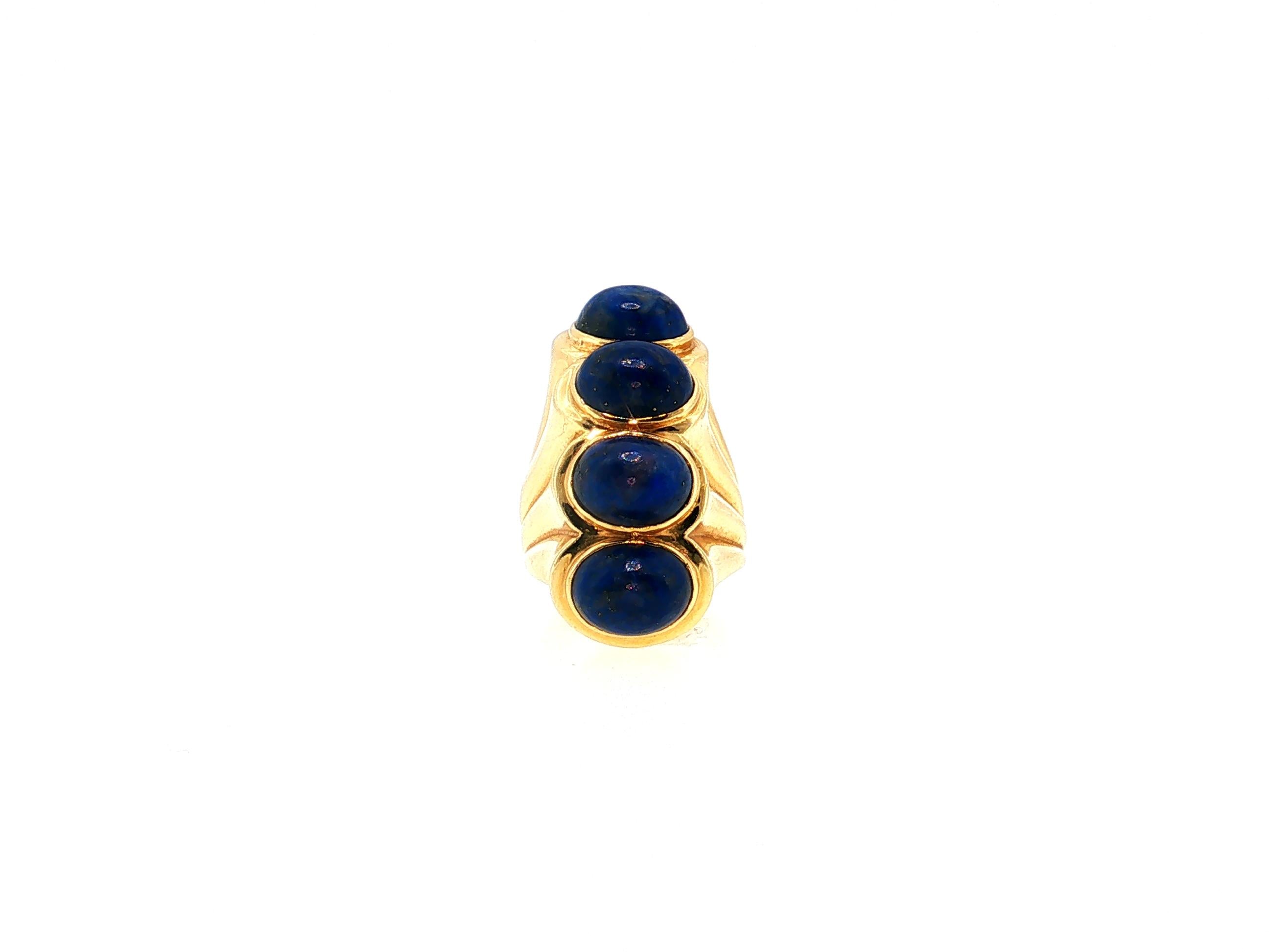 Vintage 14K Yellow Gold Cocktail Ring with 7.3-9.5 MM Lapis Lazuli Size 5