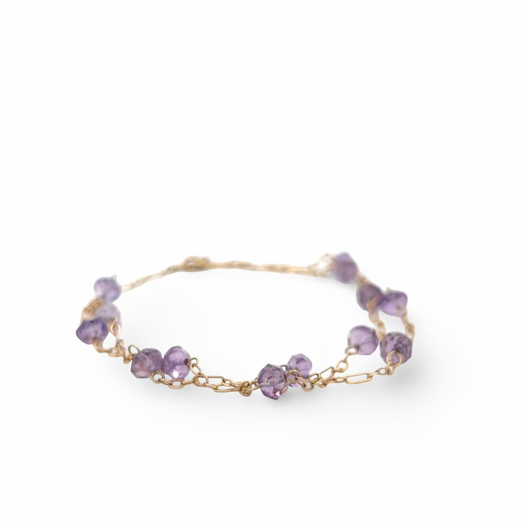 Vintage 14K Yellow Gold Link Bracelet with 5.9-6.1 MM Amethyst Gemstones