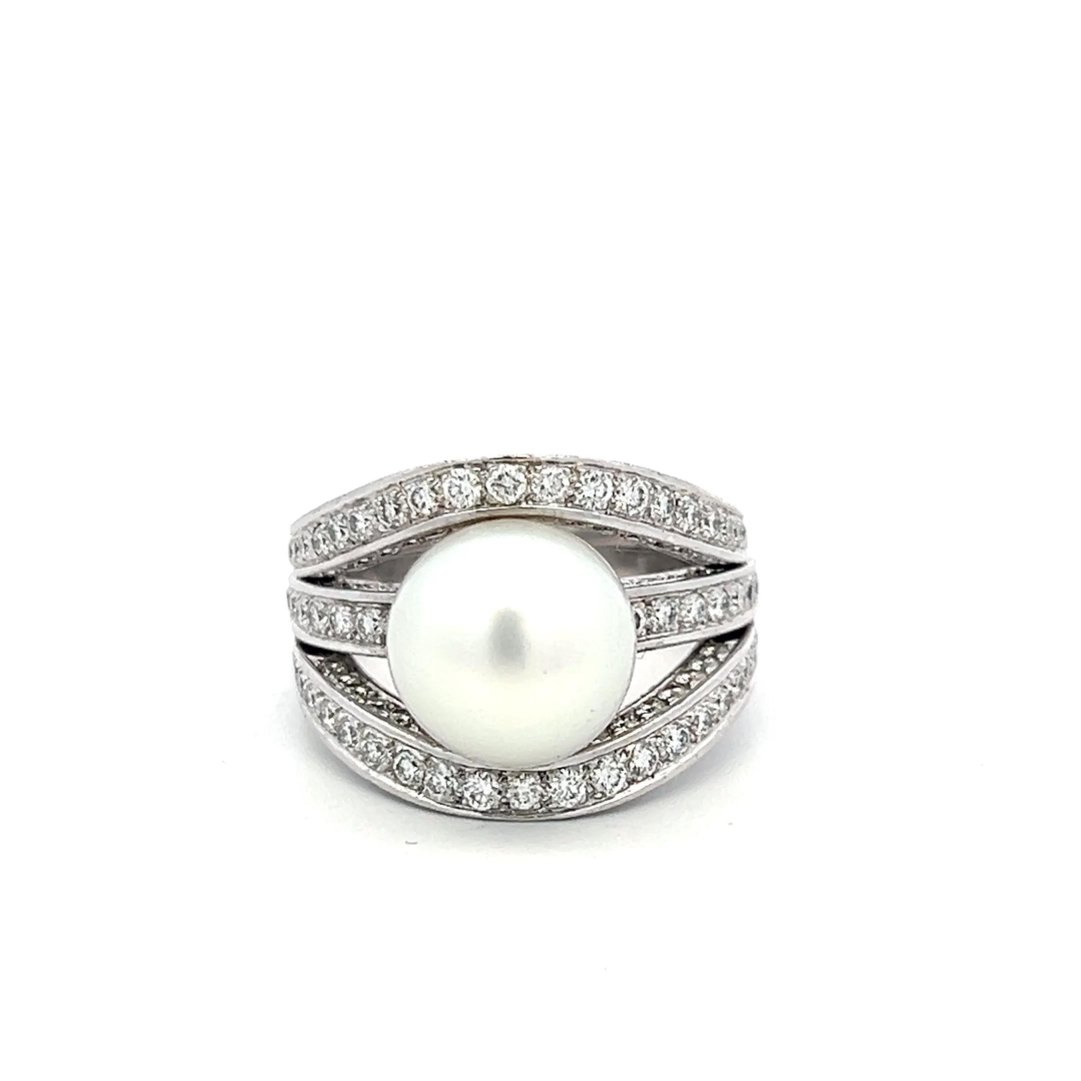 Tiffany & Co Platinum Cocktail Ring with 1.5ct Diamonds & 11.2mm Pearl Size 8.25