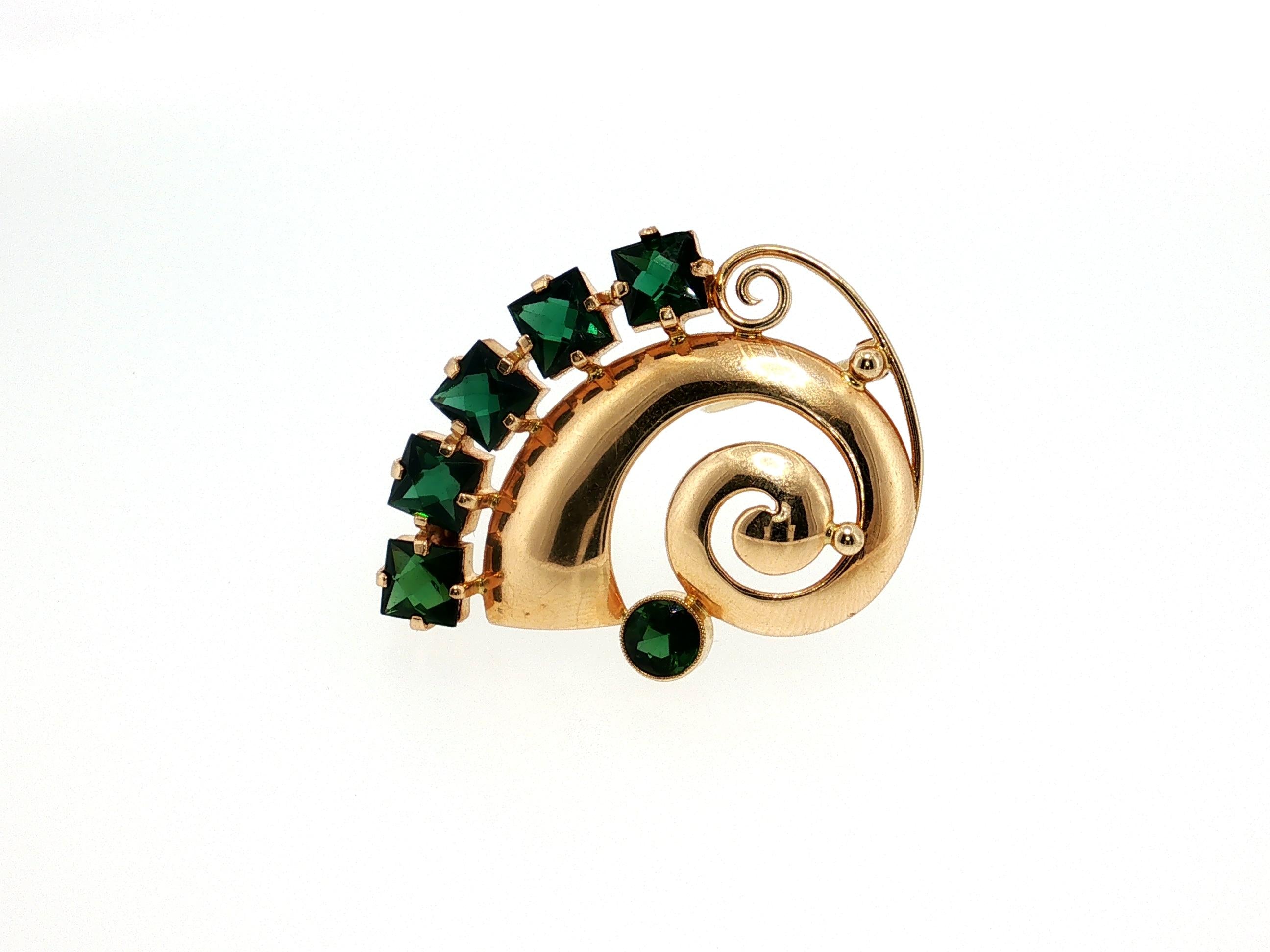 Vintage 14K Yellow Gold Pin Brooch with 5.75 Carat Tourmaline Gemstones