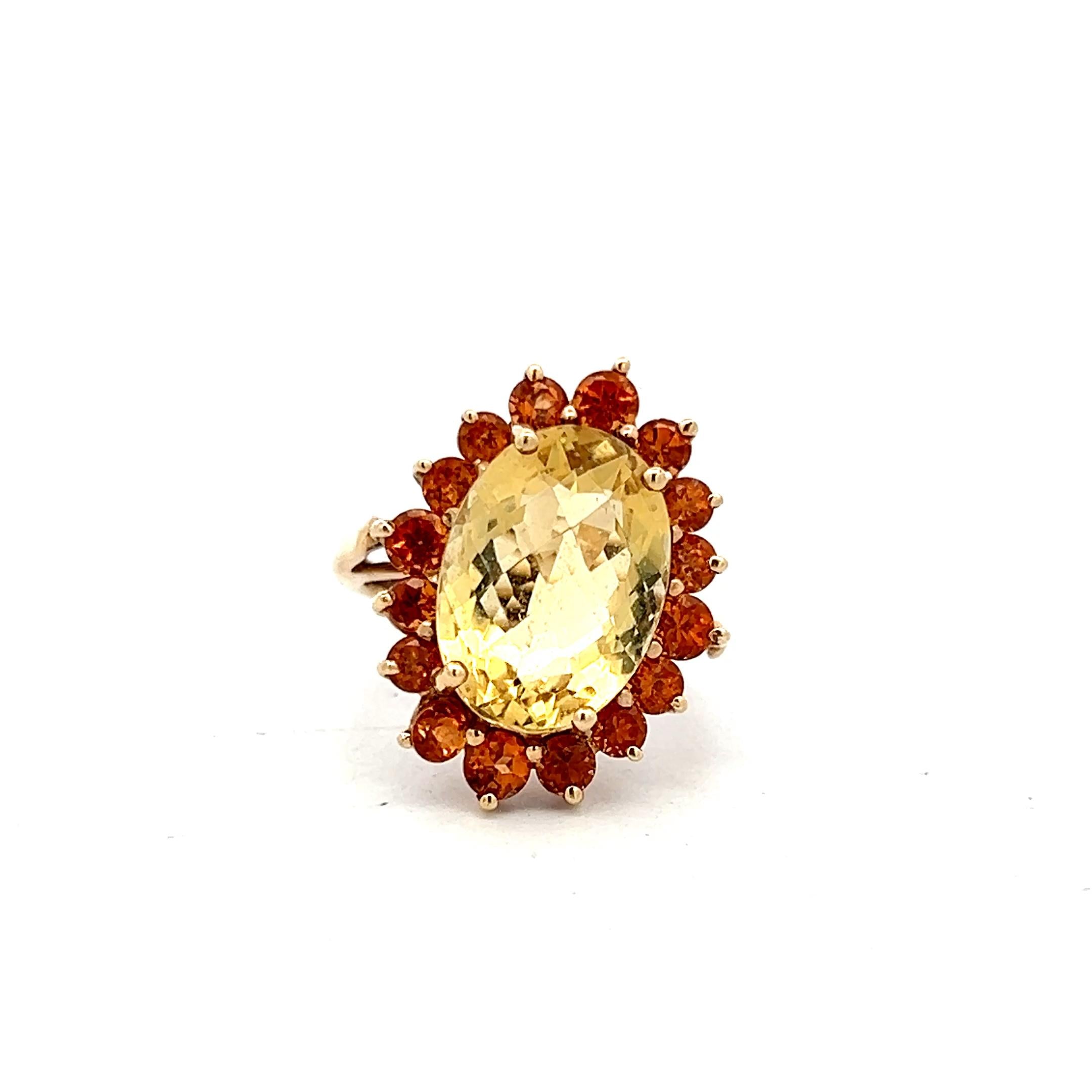 14K Yellow Gold Halo Ring with 1.6ct Sapphire and 13.90x10.00mm Oval Citrine