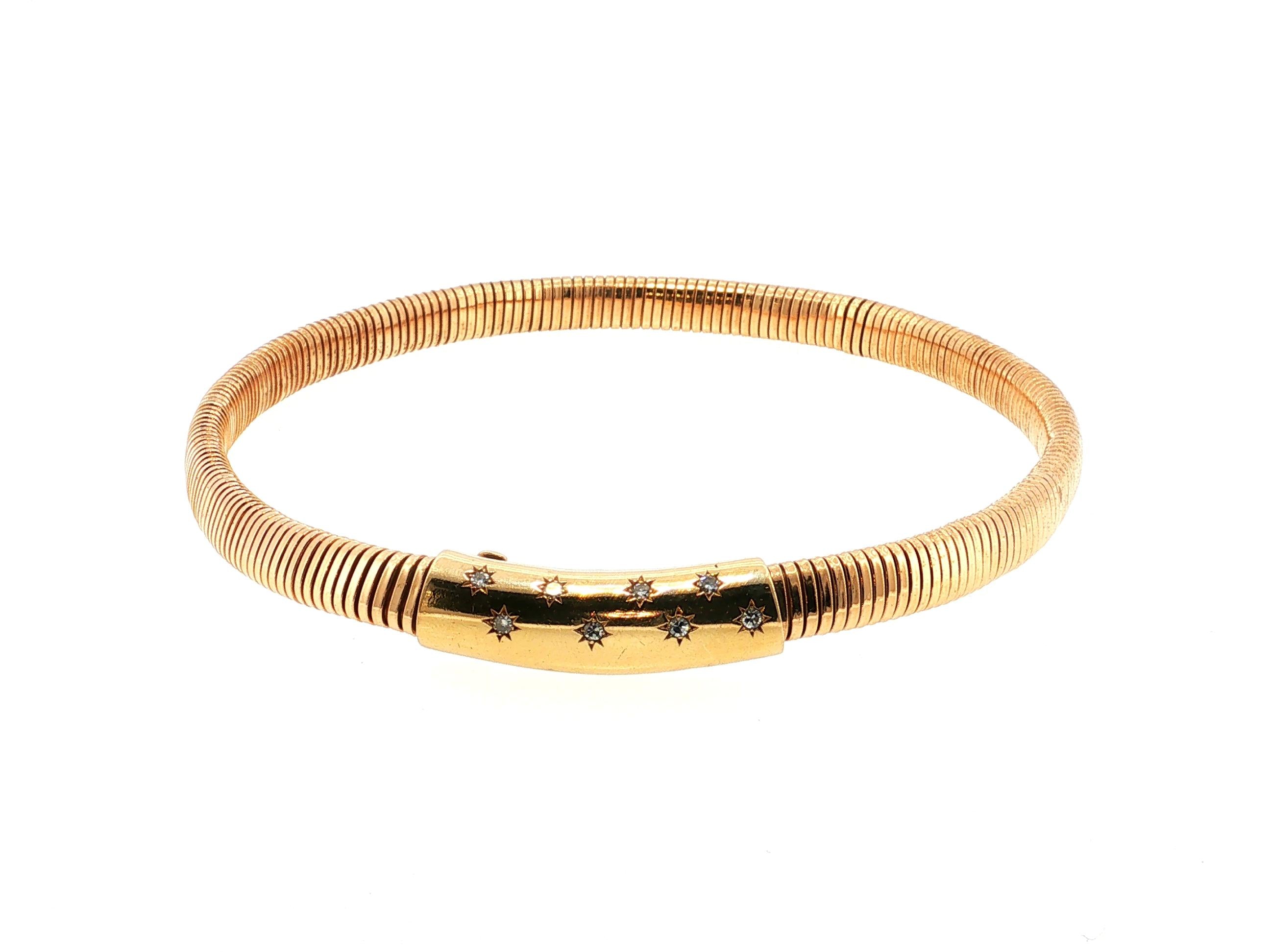 Tiffany & Co 14K Yellow Gold Tubogas Bracelet with 0.4 Carat Round G VS Diamonds