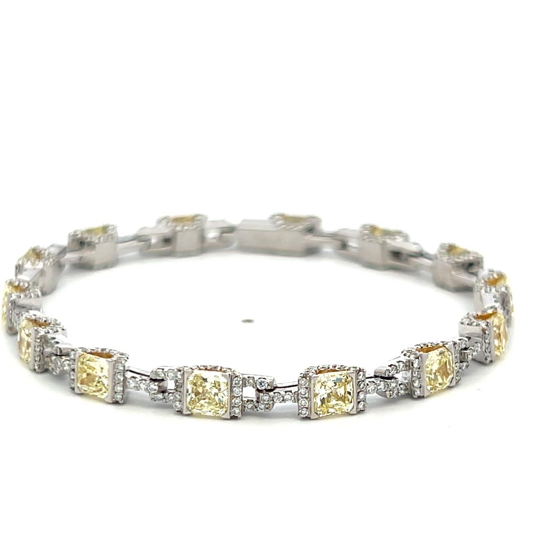 Vintage Platinum Link Bracelet with 4.95 Carat Radiant Cut & Round Diamonds