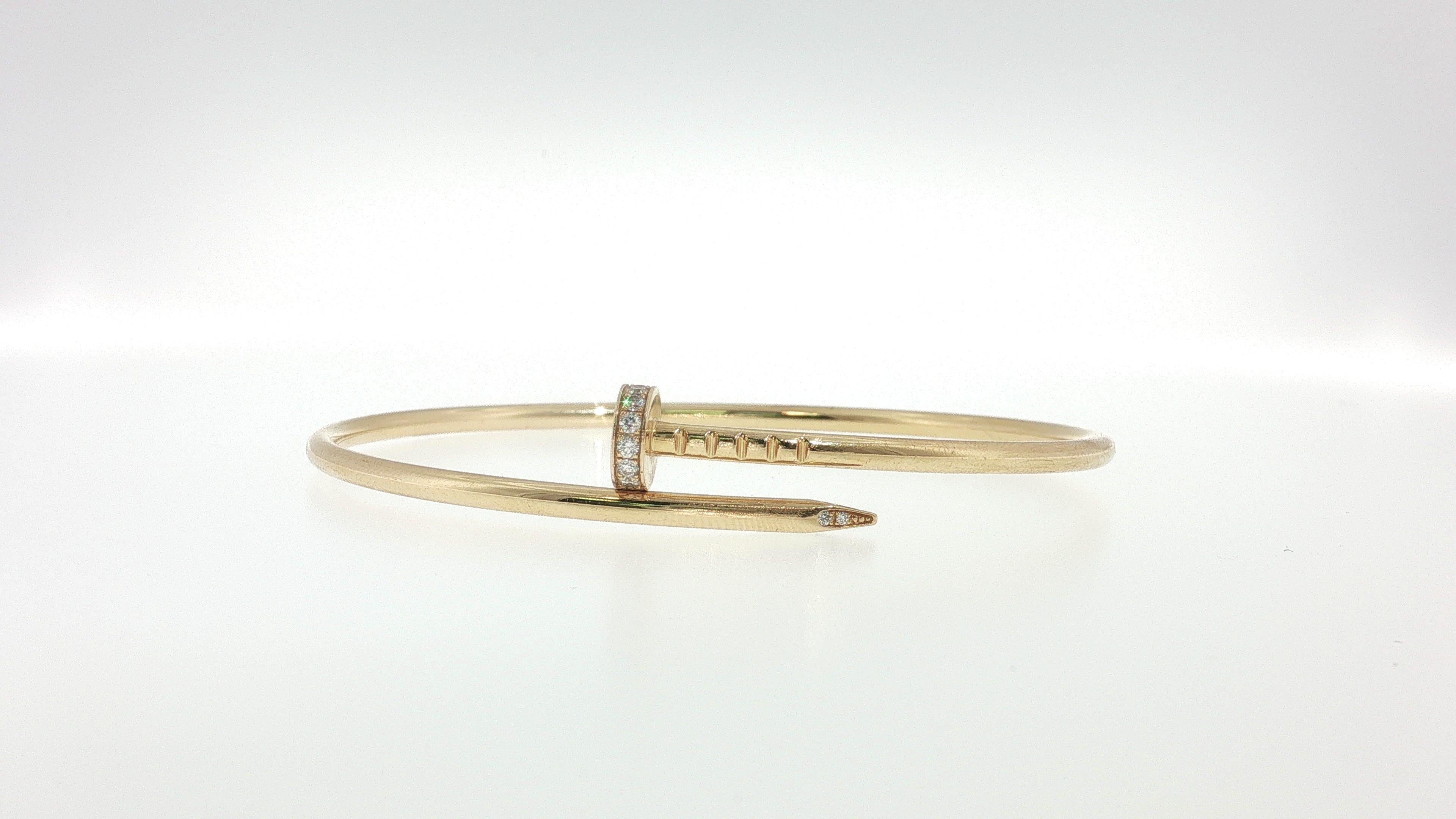 Cartier 18K YG Juste Un Clou small Bracelet with Round Diamonds Size 18