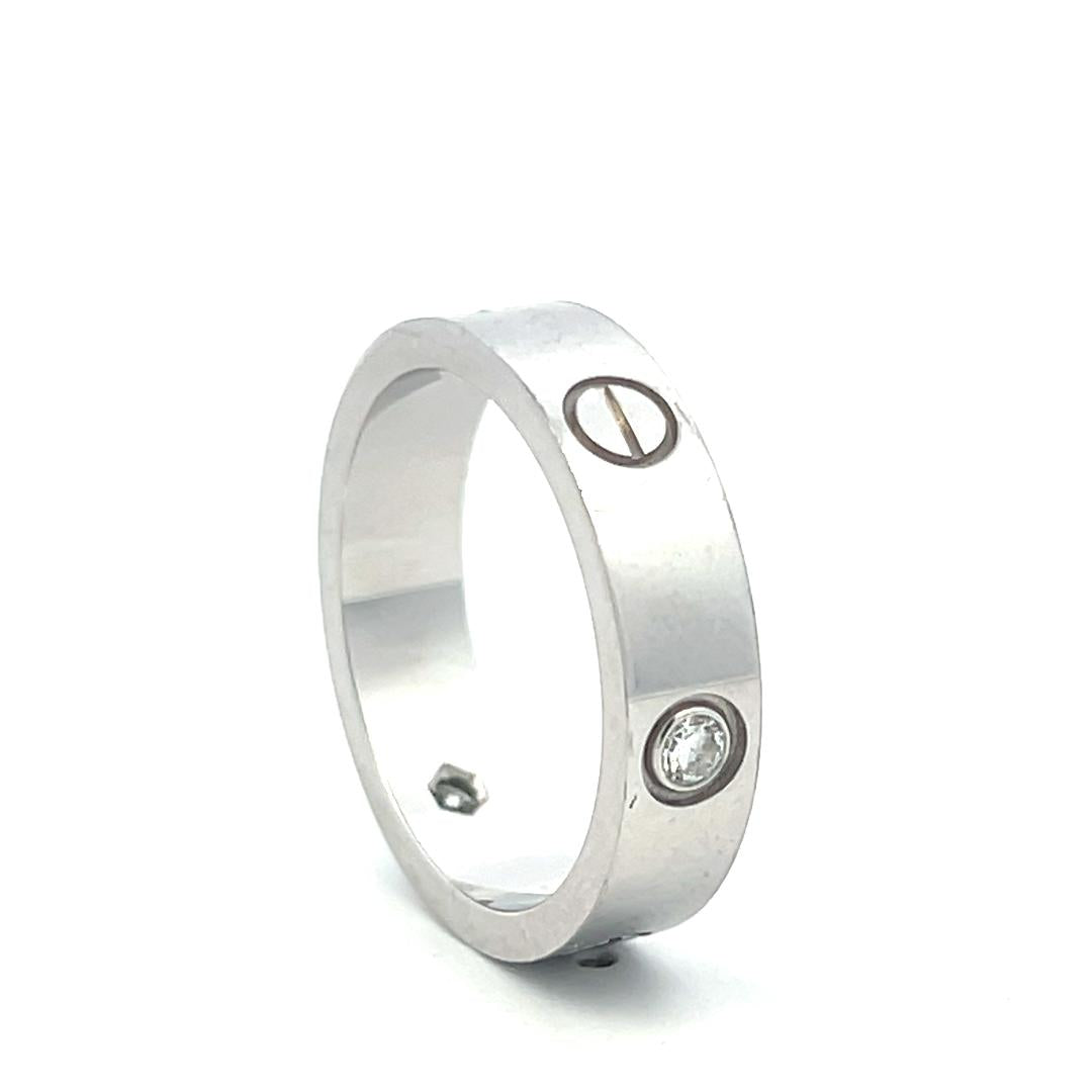 Cartier 18K White Gold Love Ring with 0.18 Carat Diamonds Size 10 w Certificate