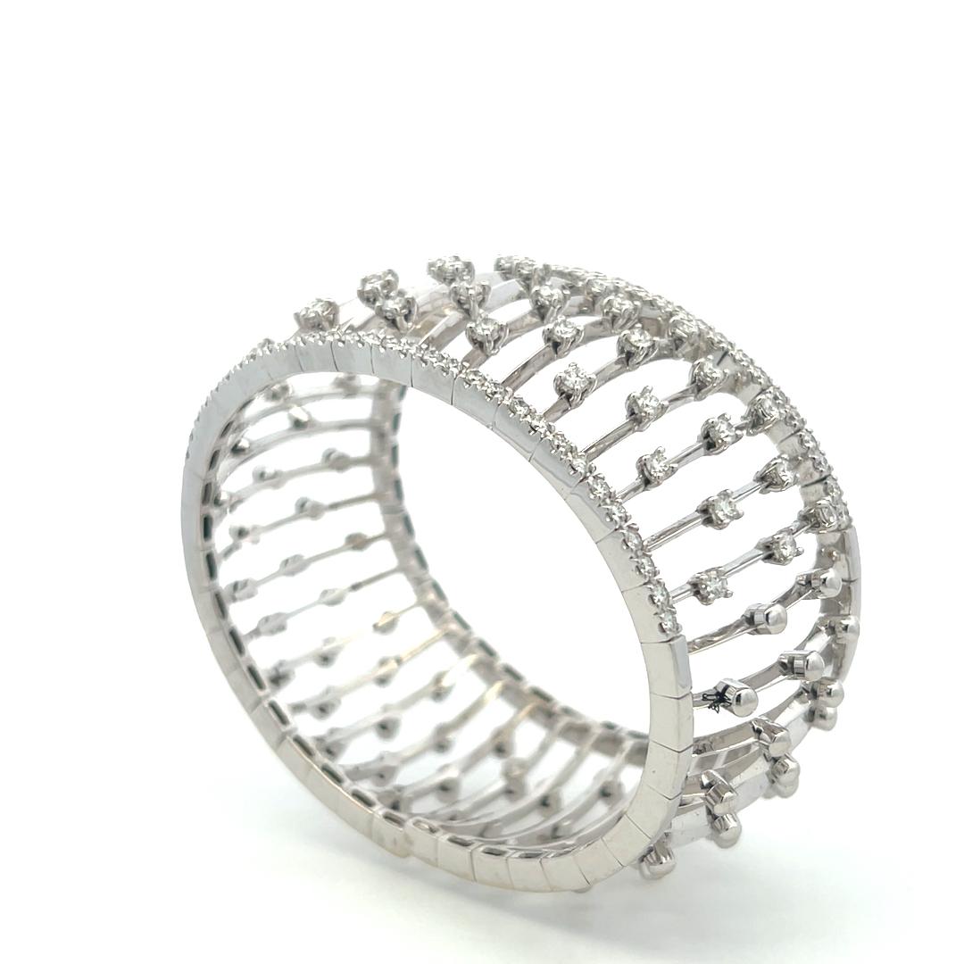 Vintage 18K White Gold Bangle Bracelet with 3.35 Carat Round H VS Diamonds