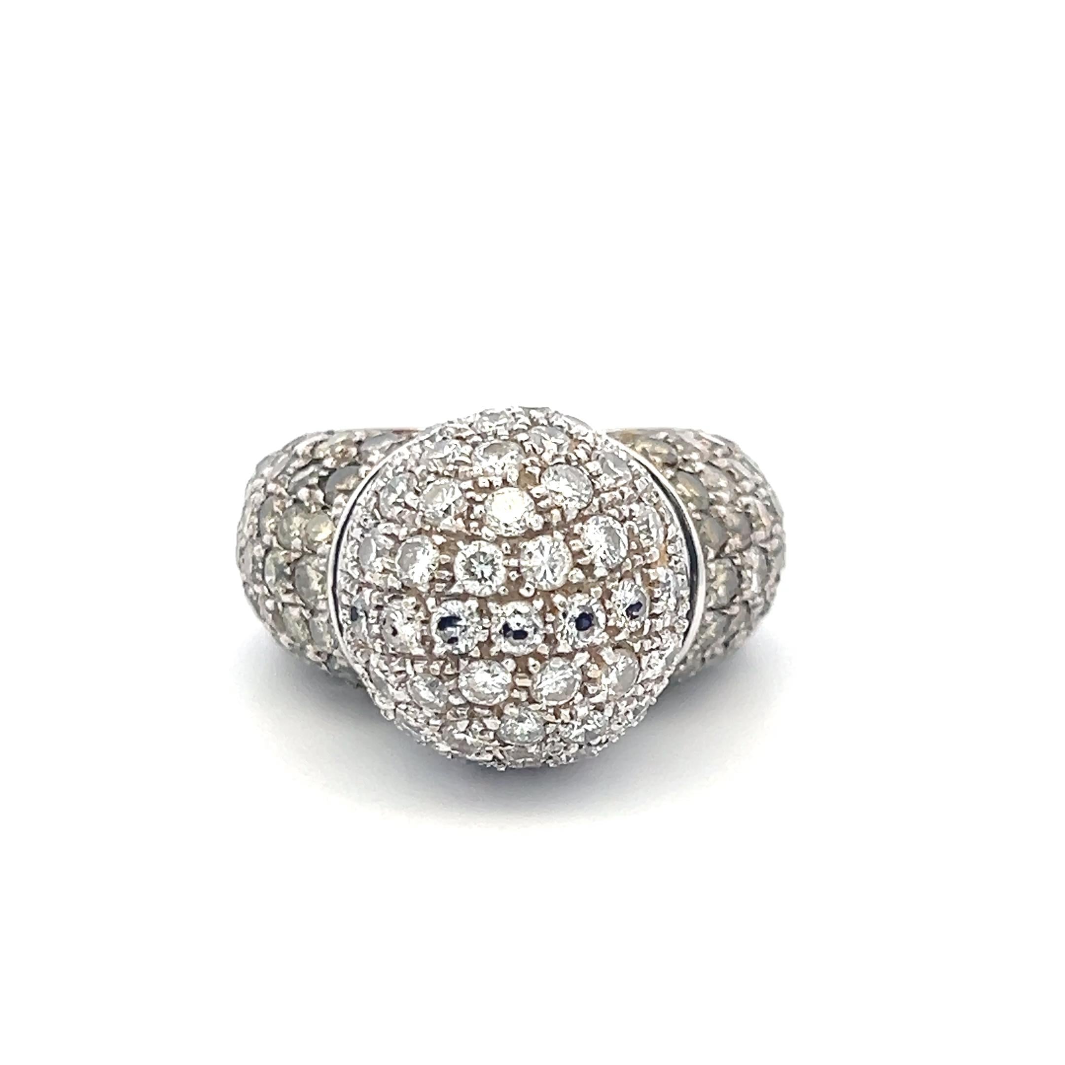 Estate 18K White Gold Cocktail Ring with 5.81 Carat Round Diamonds Size 8