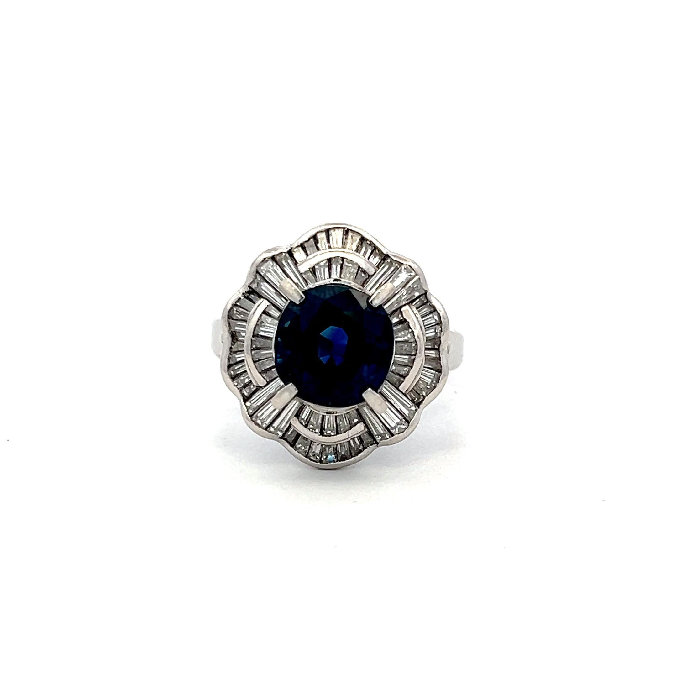 Platinum Ballerina Ring 3ct Tapered H VS Diamonds 2.25ct Sapphire Size 7.25