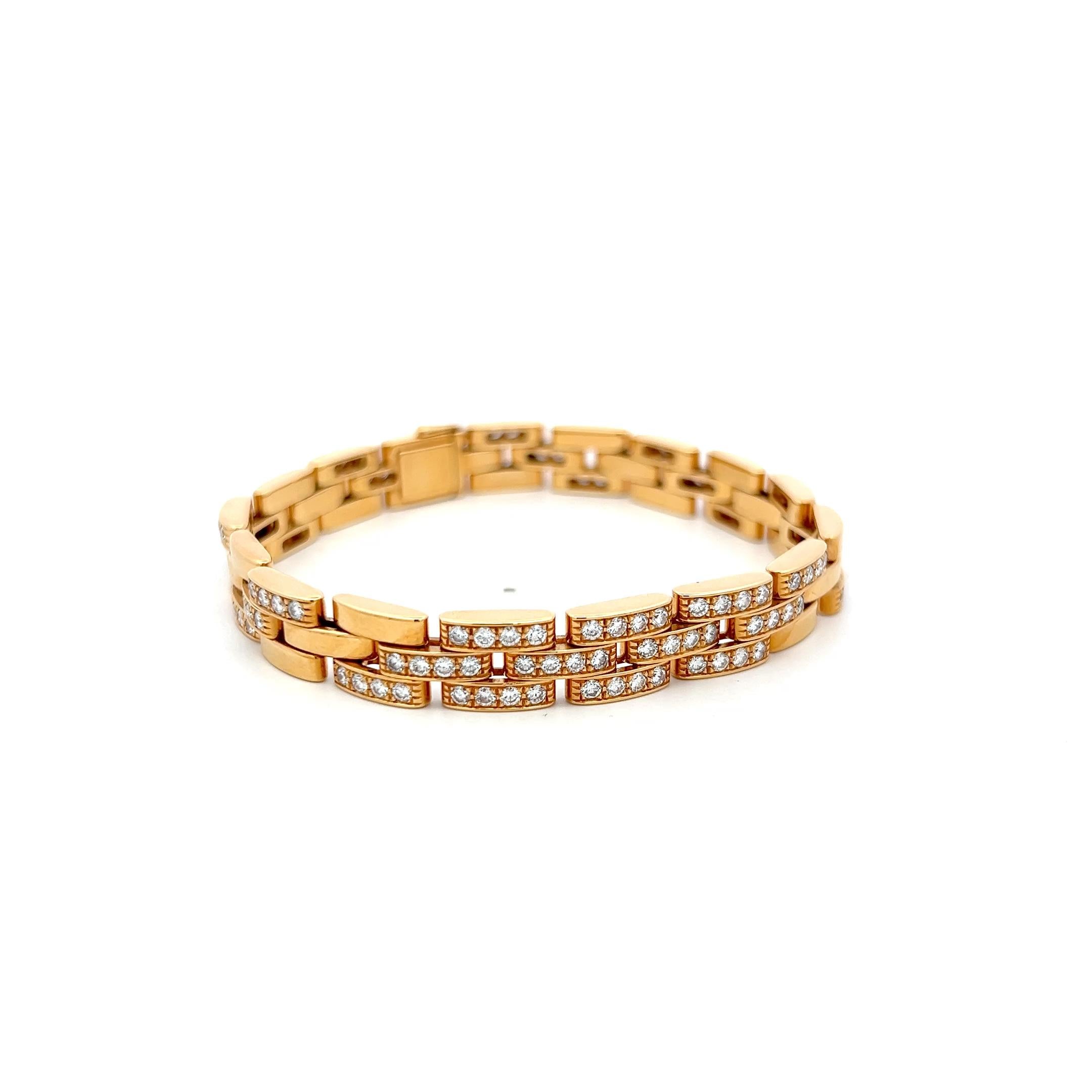 Cartier 18K YG Maillion Link Bracelet with 3 Carat Diamonds with Certificate