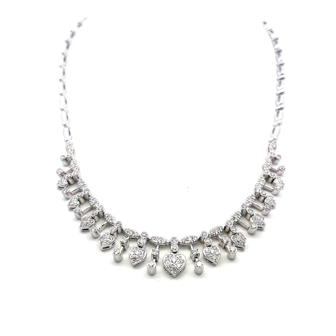 Estate 18K White Gold Riviera Necklace with 3.5 Carat Round H VS Diamonds