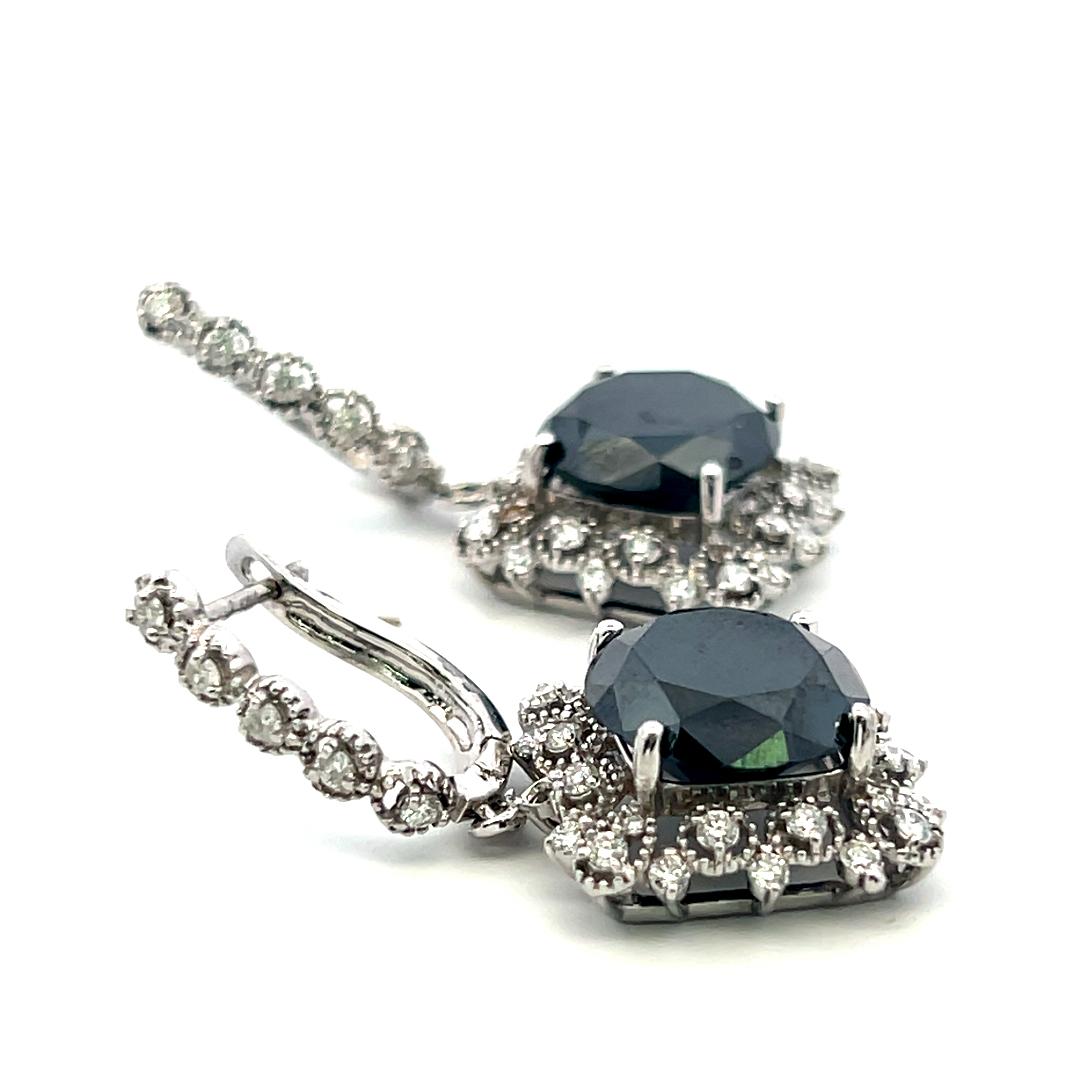 14K WG Drop Earrings with 1.02ct Round J SI & 11.83-11.85x7.42mm Black Diamonds