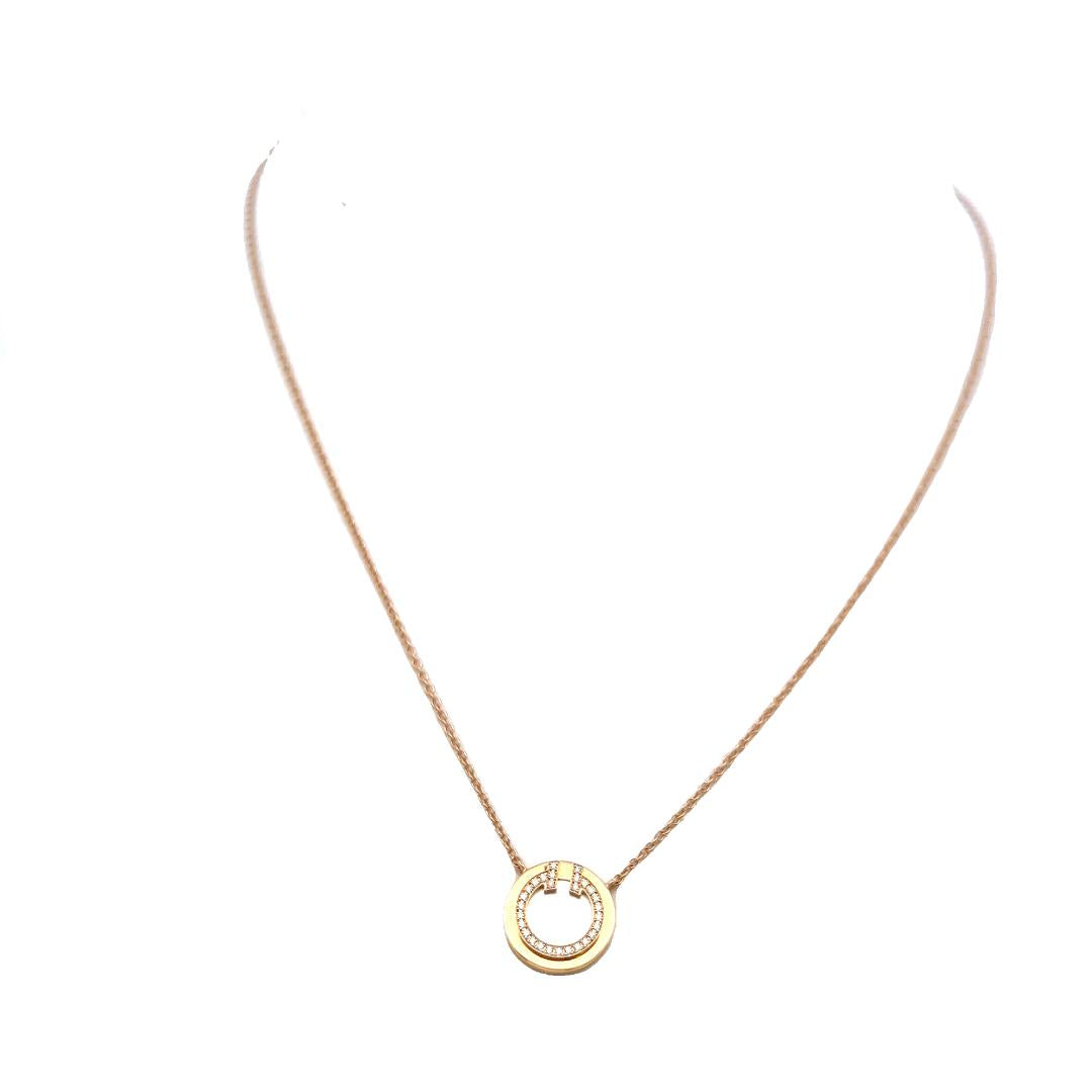 Tiffany & Co 18K Rose Gold Pendant Necklace with 0.05 Carat Round F VS Diamonds