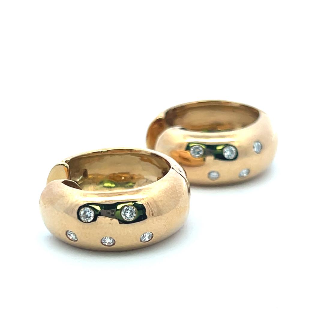 Vintage 18K Yellow Gold Hoop Earrings with 0.3 Carat Round J SI Diamonds