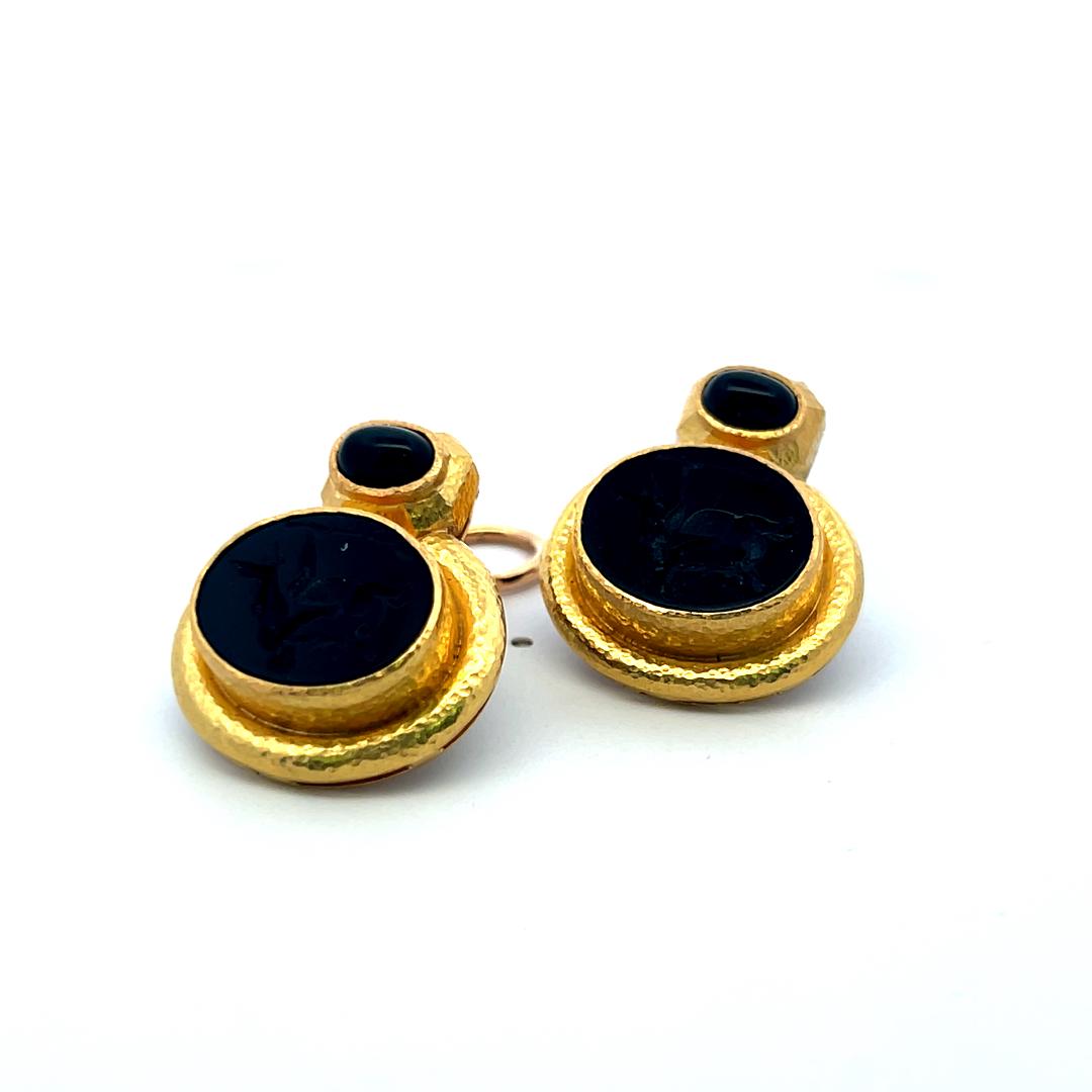 Elizabeth Gauge 18K Yellow Gold Clip-On Earrings with 15.42x13.03mm Onyx