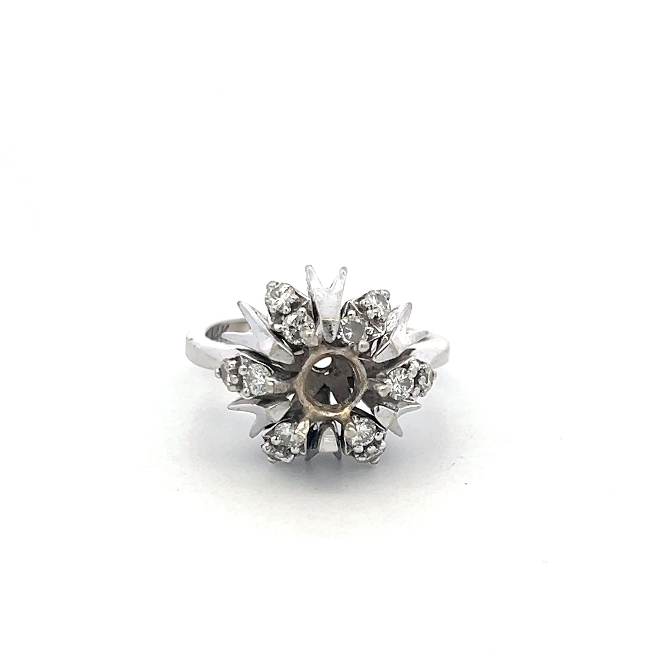 14K White Gold Semi Mount Ring with 0.36ct Round I SI Diamond Fits 6.5mm 1.00ct+