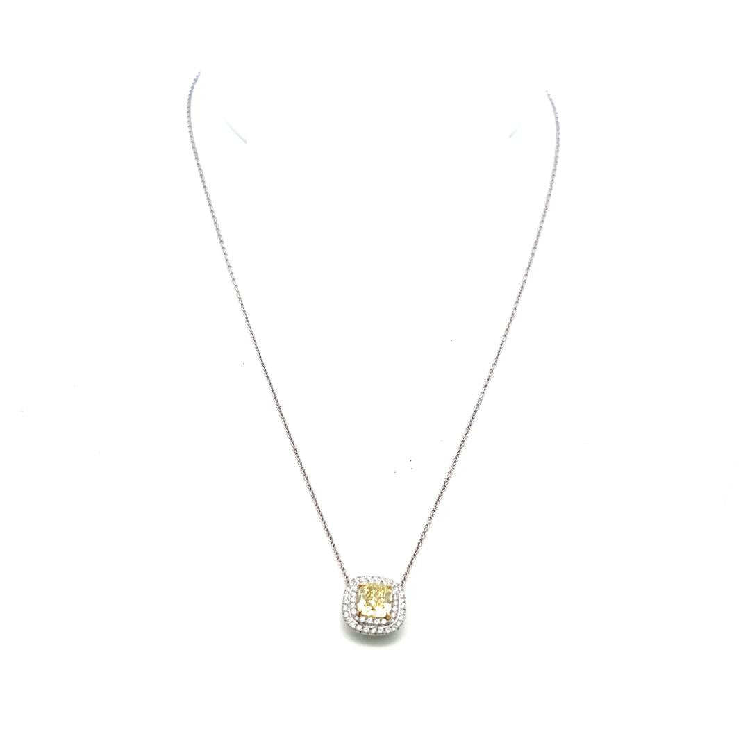 Tiffany & Co Platinum Pendant Necklace with 1.73ct Cushion & Round Diamonds GIA