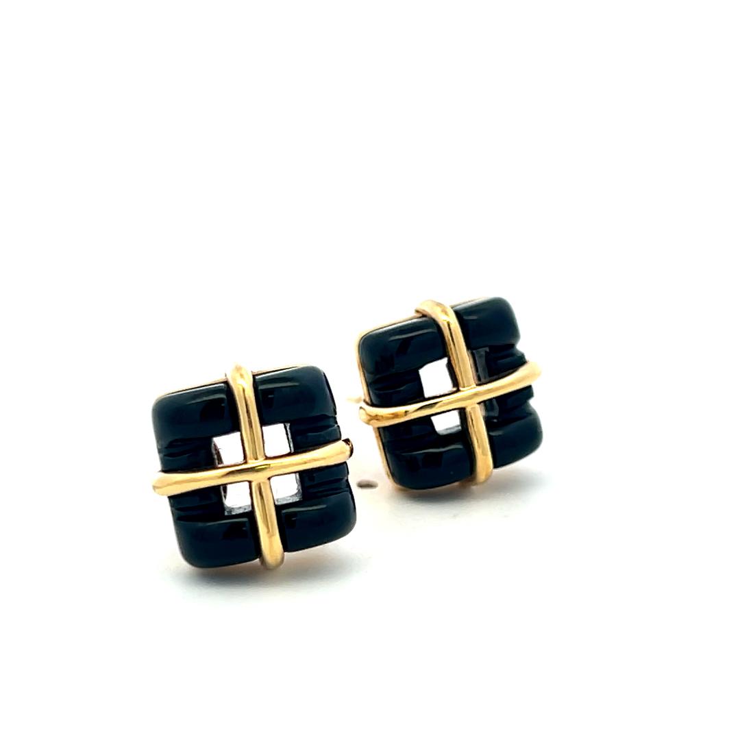Vintage Tiffany & Co 18K Yellow Gold Clip On Earrings Onyx 10.7 Grams