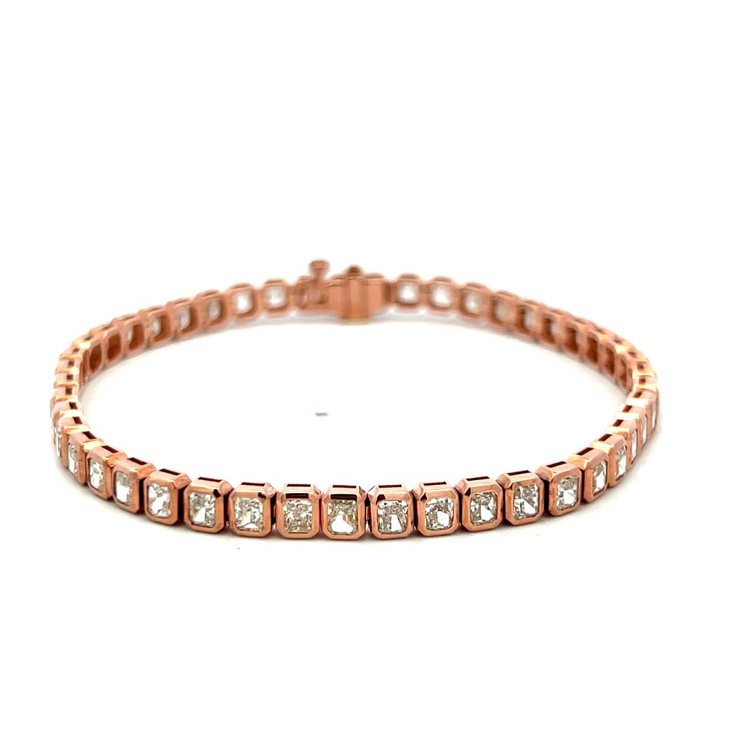 Vintage 18K Rose Gold Tennis Bracelet with 7.52 Carat Radiant Cut Diamonds