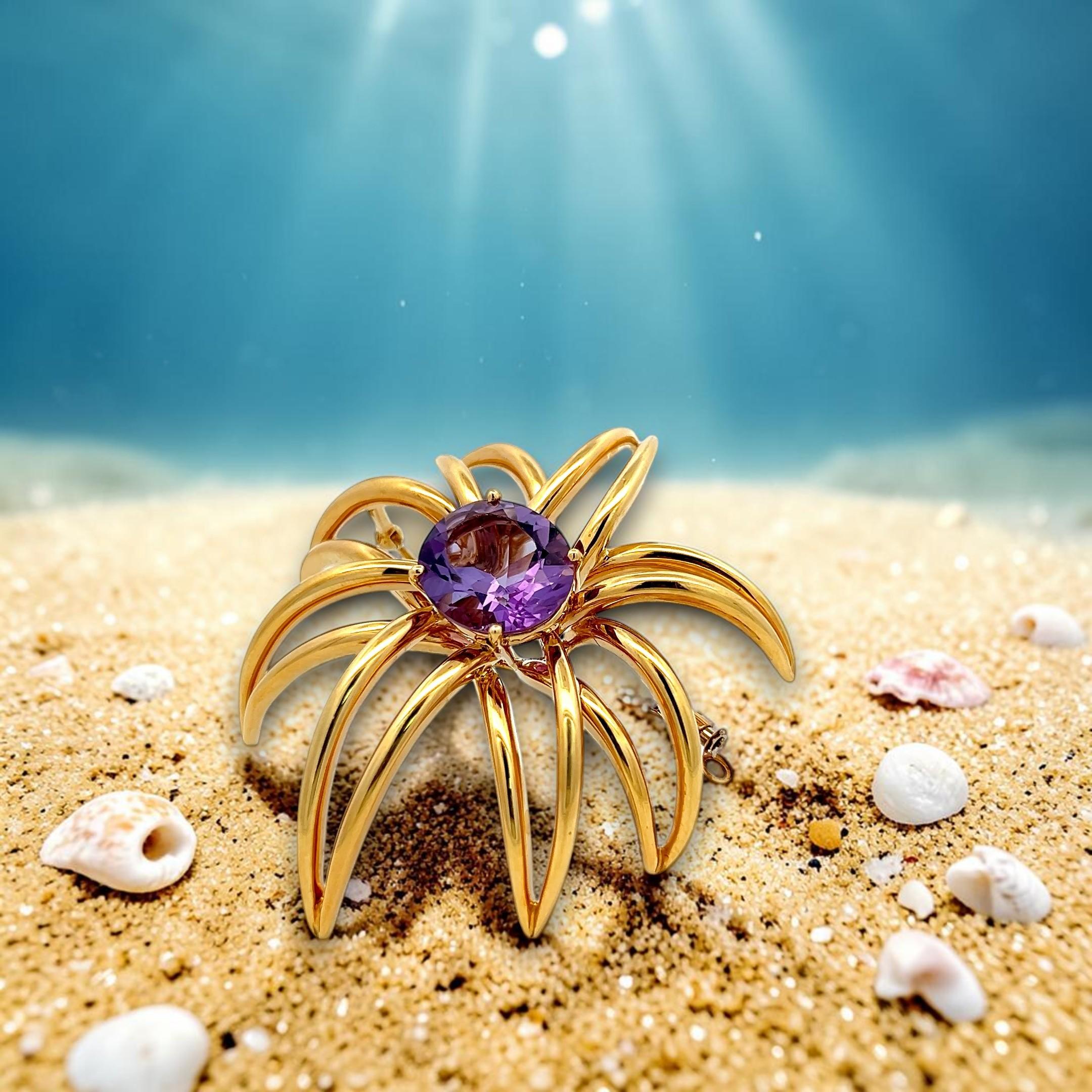 Tiffany & Co 18K Yellow Gold Pin Brooch with 6.4 Carat Oval Amethyst 24 Grams