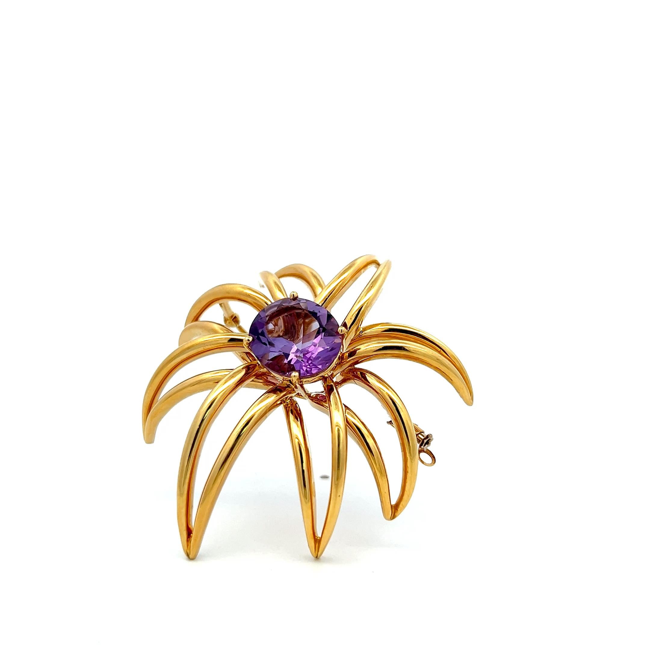 Tiffany & Co 18K Yellow Gold Pin Brooch with 6.4 Carat Oval Amethyst 24 Grams