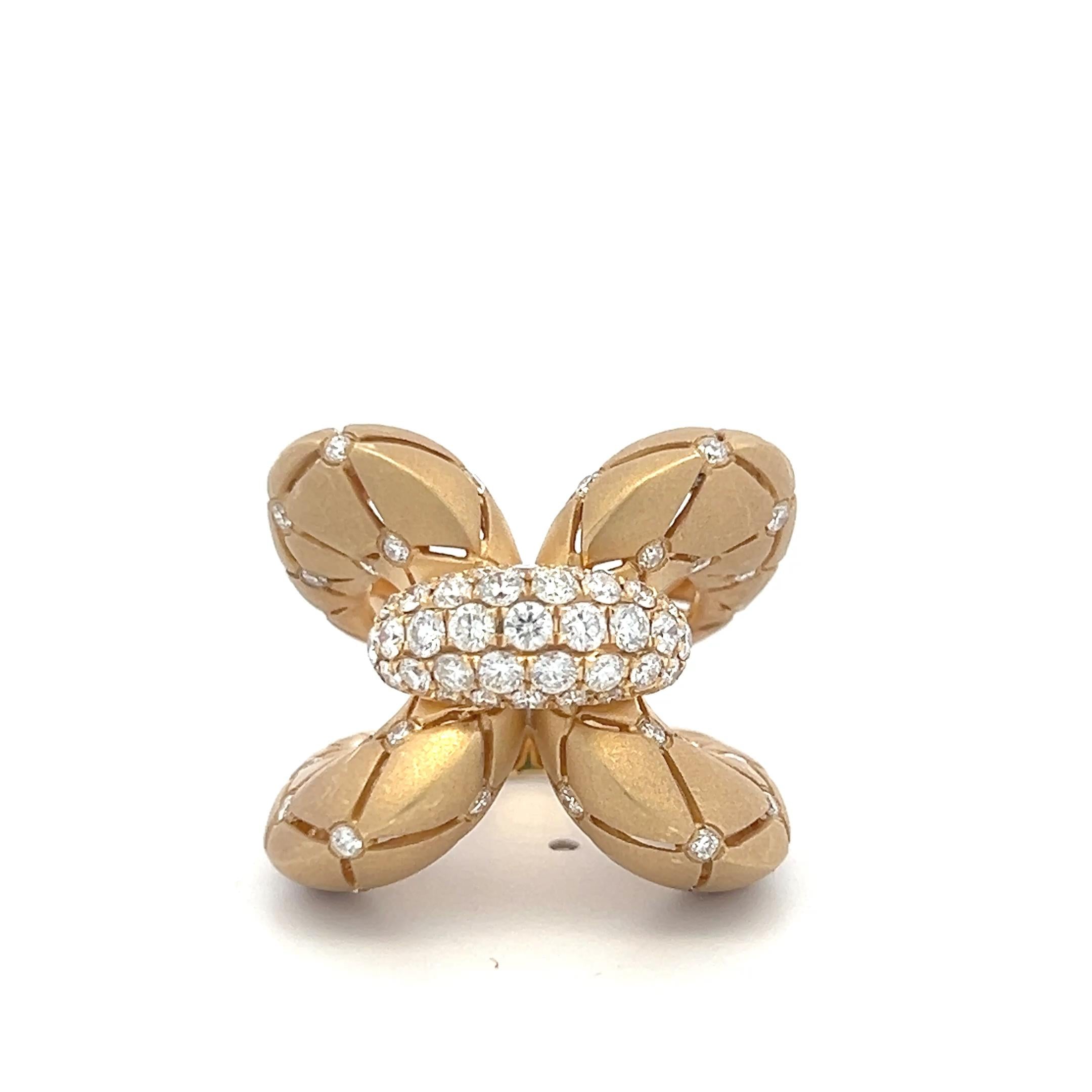 Vintage 18K Yellow Gold Cocktail Ring with 1.4 Carat Round H VS Diamonds Size 6