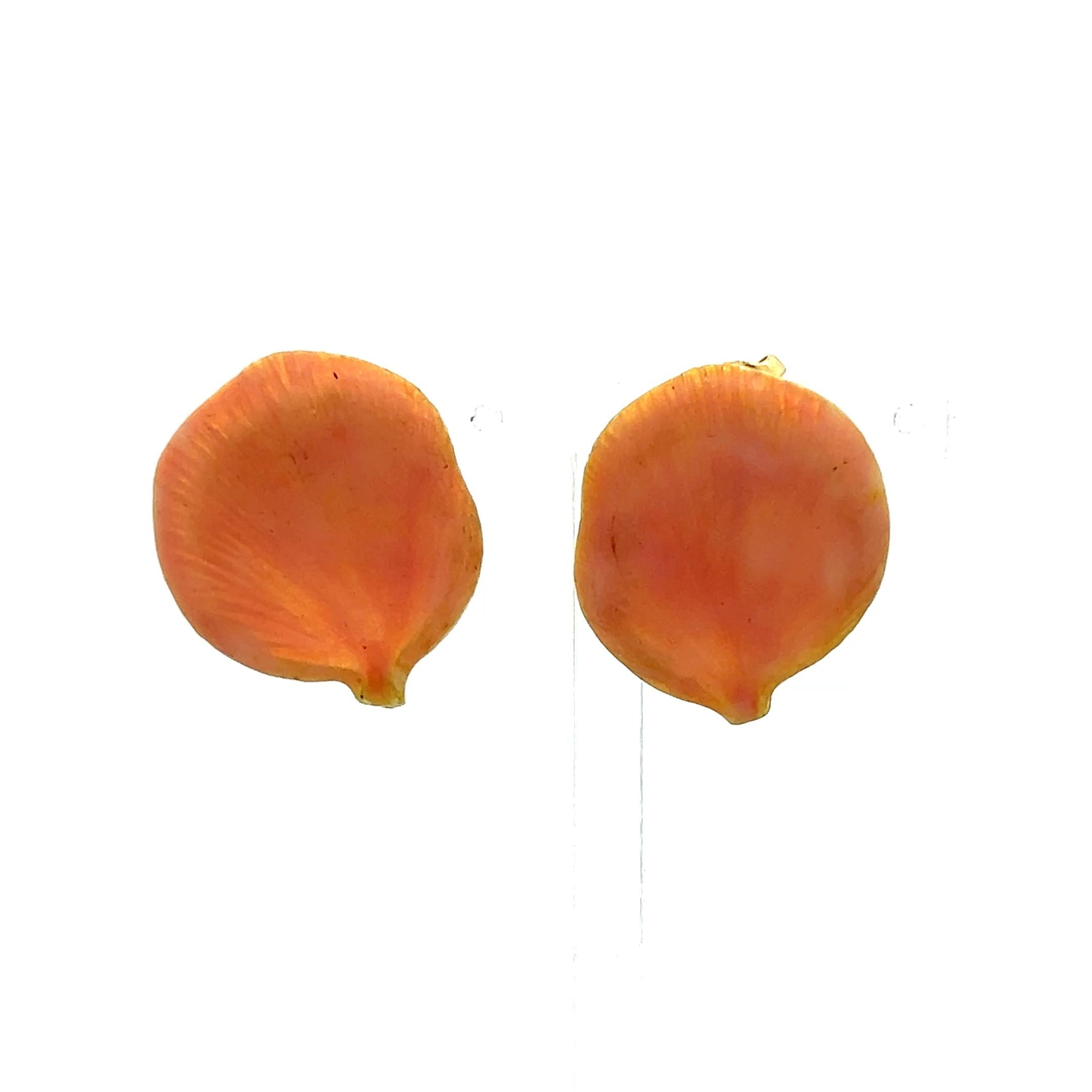 Angela Cummings 18K Yellow Gold Enamel Rose Petal Stud Earrings 12 Grams