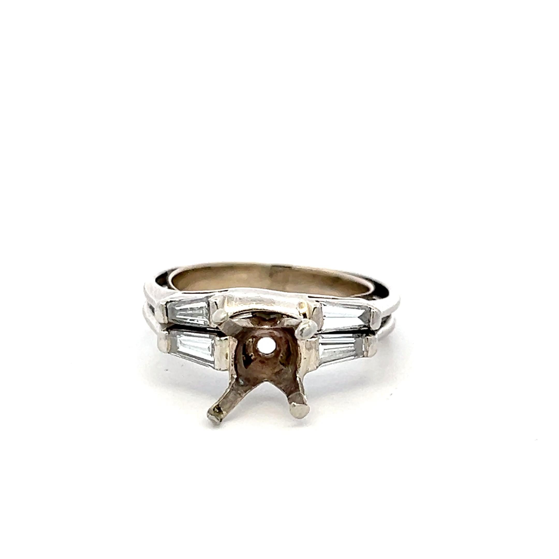 Platinum Semi Mount Ring 0.55ct Tapered Baguette H VS Diamonds Fits 5.58x5.56mm