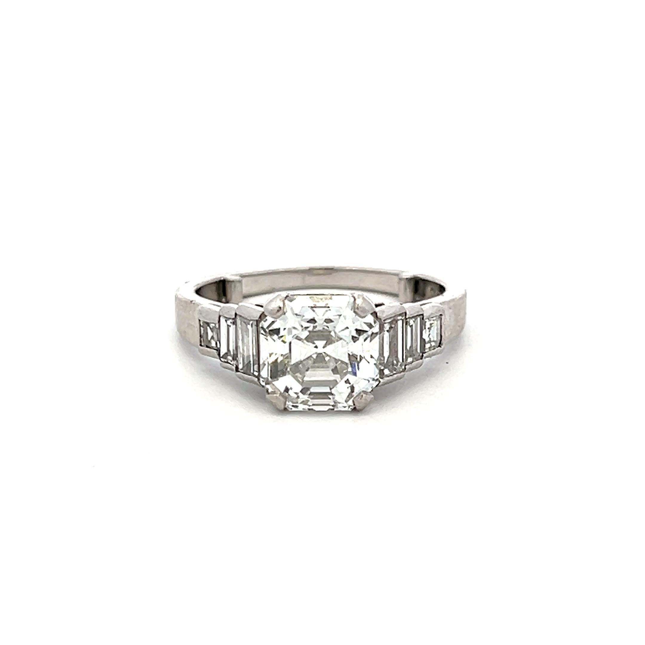 Platinum Engagement Ring with 3.44ct Asscher & Baguette Shape Diamonds G SI2 GIA