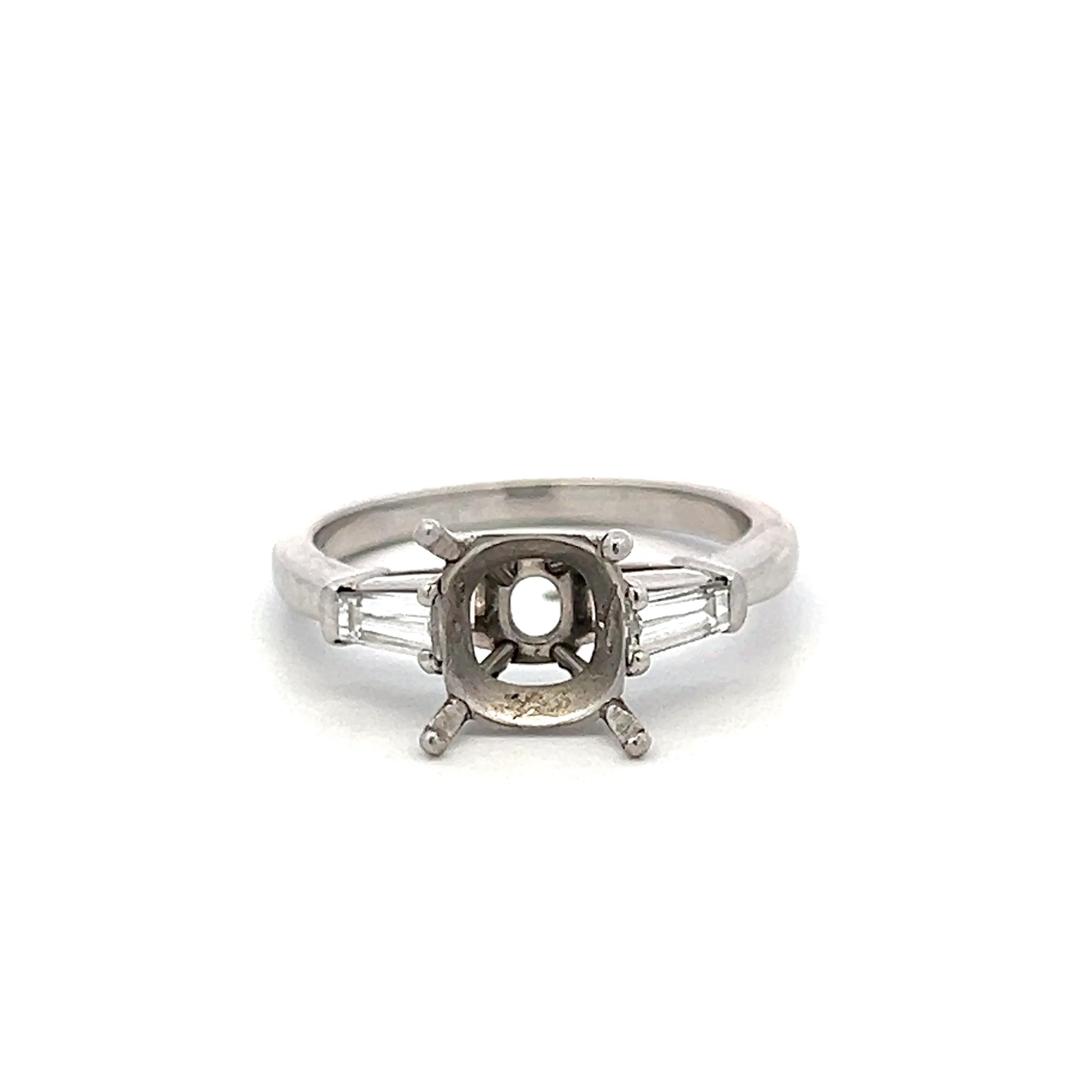 Platinum Semi Mount Ring 0.3ct Tapered Baguette H VS Diamonds Fits 8.4x7.1mm
