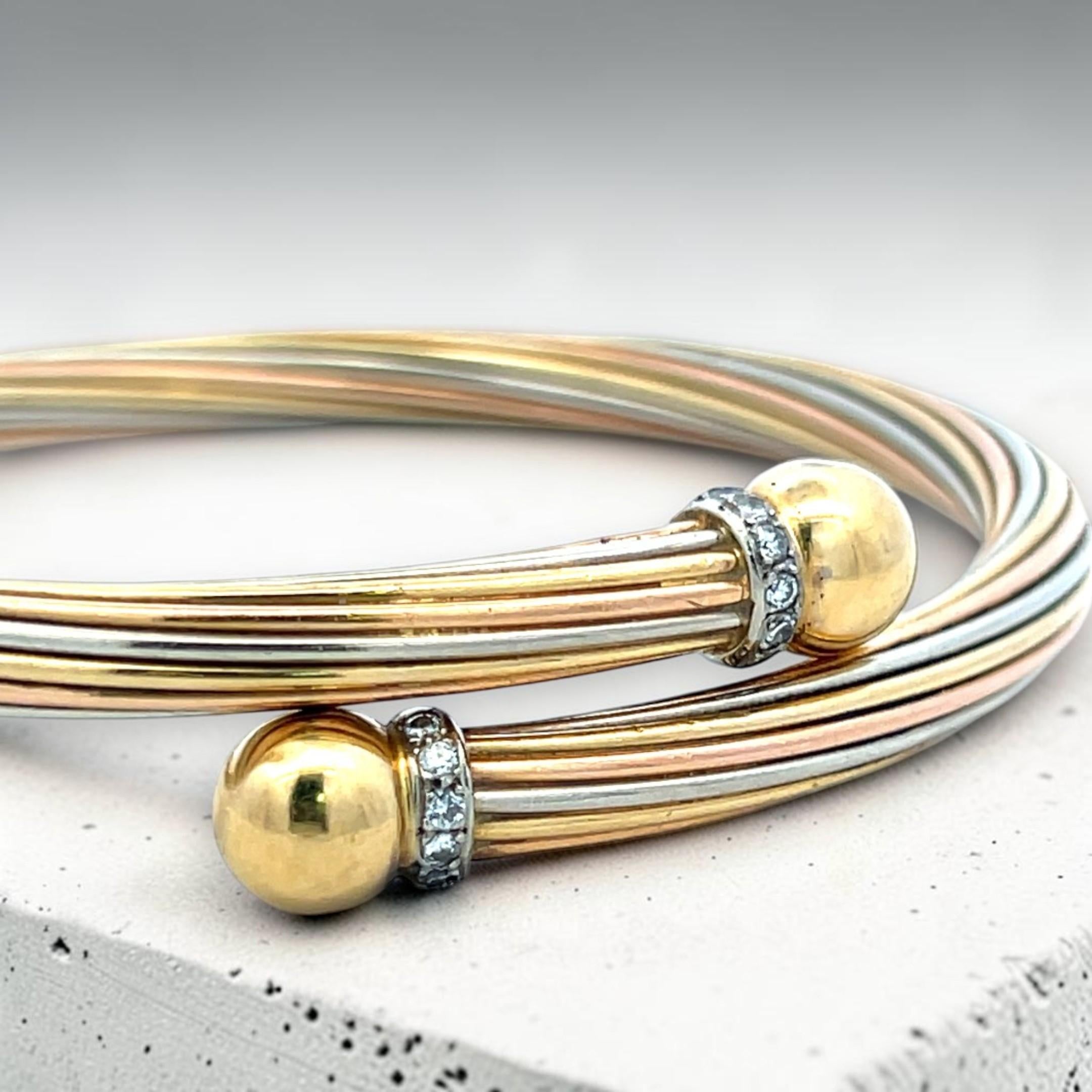 Vintage 18K Two Tone Gold Bangle Bracelet with 0.15 Carat Round K-I1 Diamonds