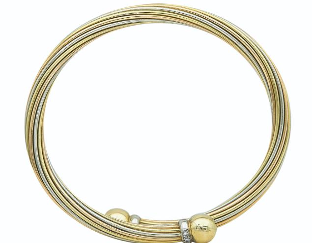 Vintage 18K Two Tone Gold Bangle Bracelet with 0.15 Carat Round K-I1 Diamonds
