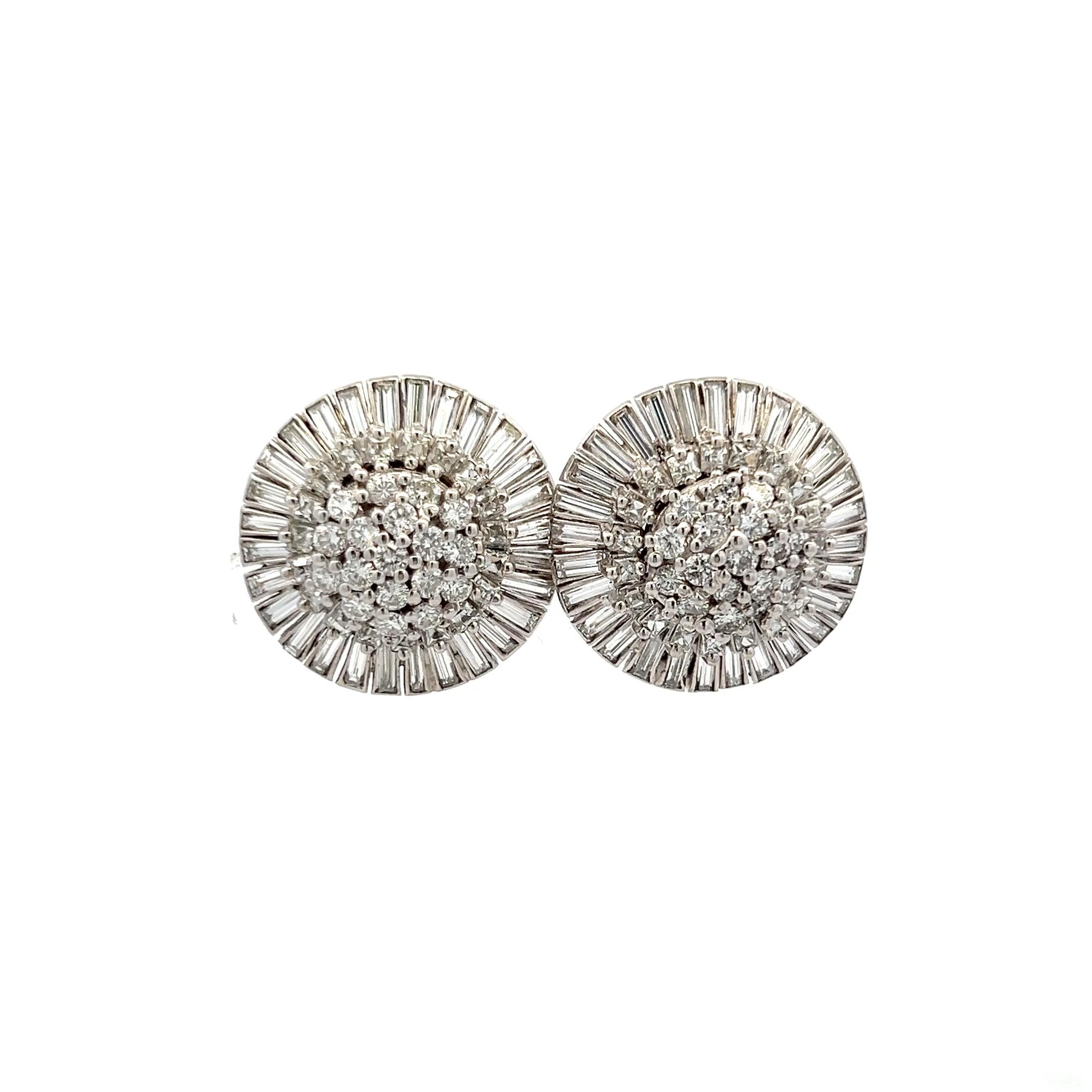Vintage 18K White Gold Cluster Earrings with 7.4 Carat Mixed Cut Diamonds
