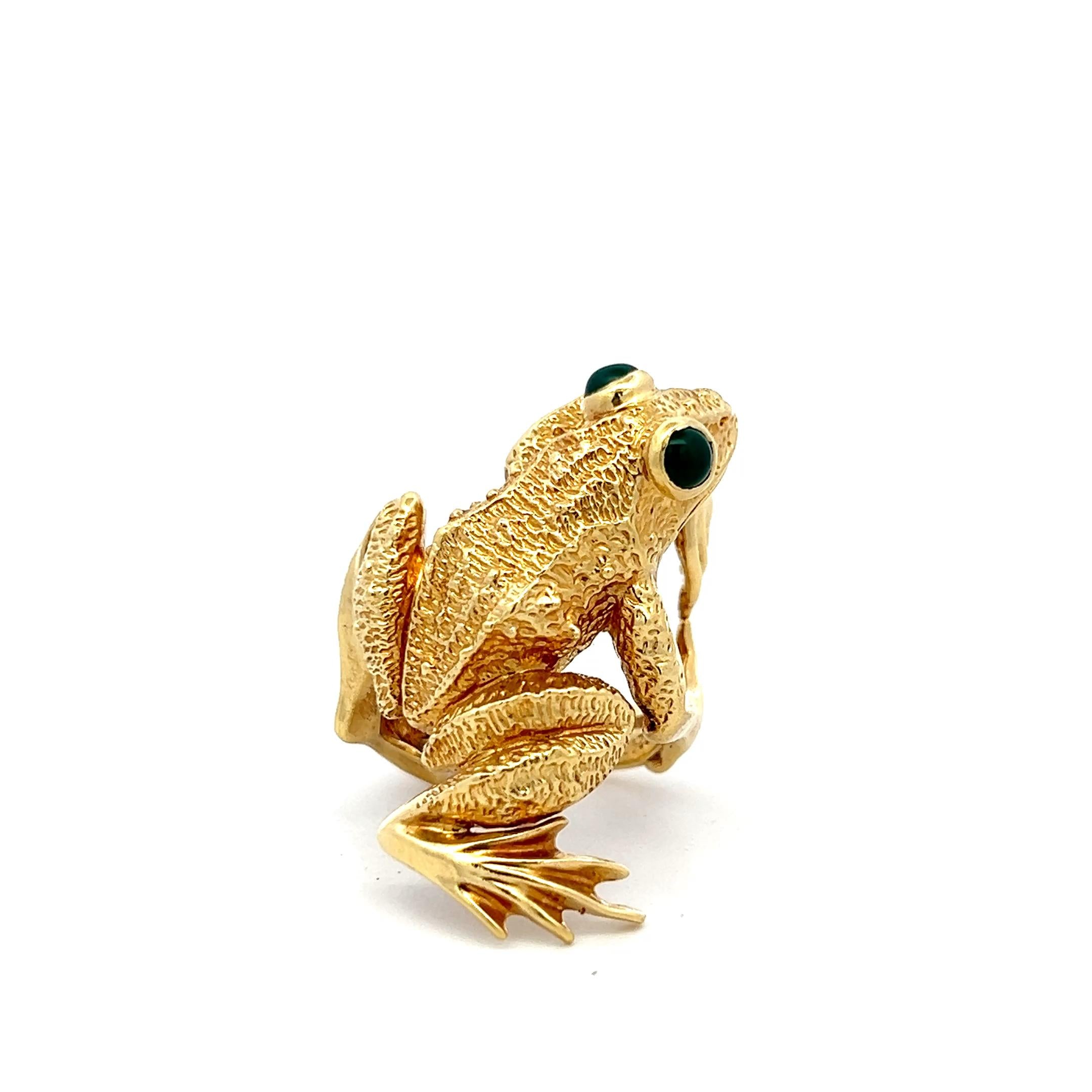 Kert Win 18K Yellow Gold Cocktail Frog Ring with 0.4 Carat Emerald in Size 7