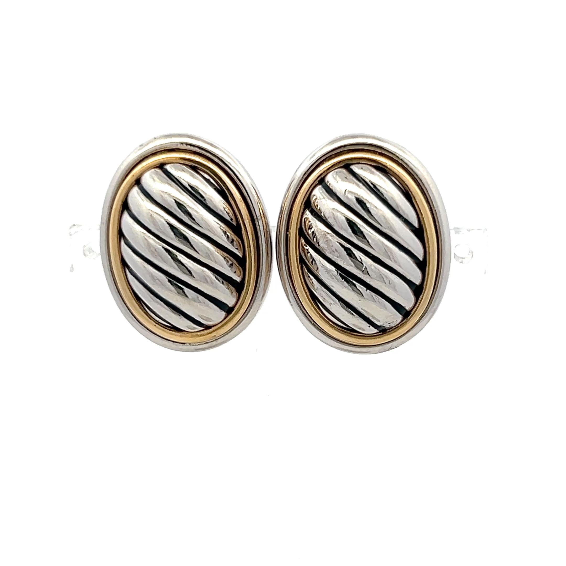 David Yurman Vintage Silver and 18K Gold Clip On Earrings 18.63 Grams