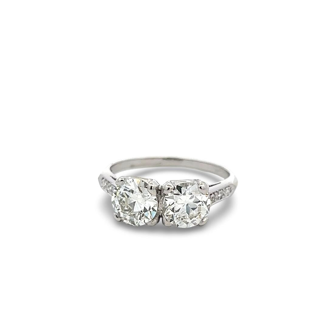 Platinum Two-Stone Ring with 2.33 Carat Circular Brilliant Diamonds Size 8.5 GIA