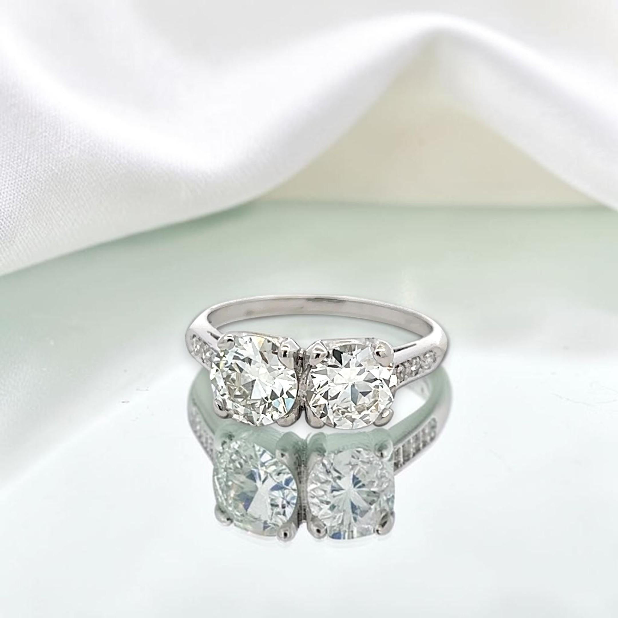 Platinum Two-Stone Ring with 2.33 Carat Circular Brilliant Diamonds Size 8.5 GIA