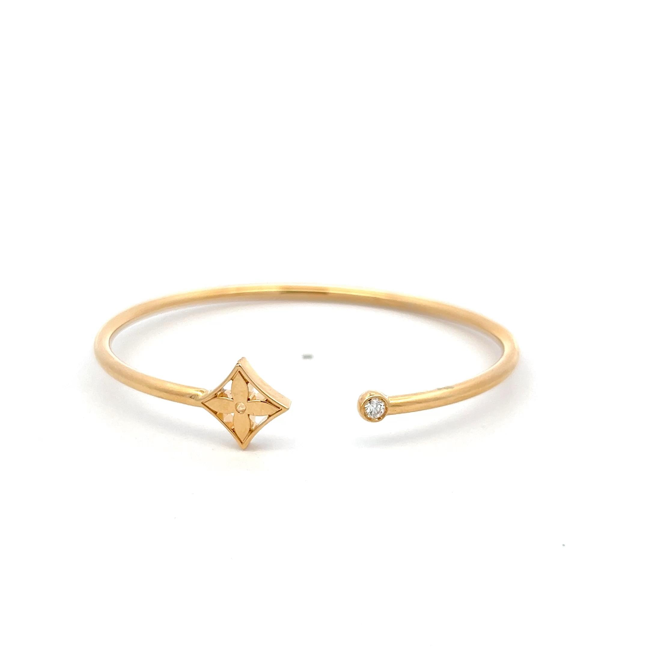 LV Vintage 18K Yellow Gold Cuff with 0.06 Carat Round F VVS Diamonds 6.31 Grams