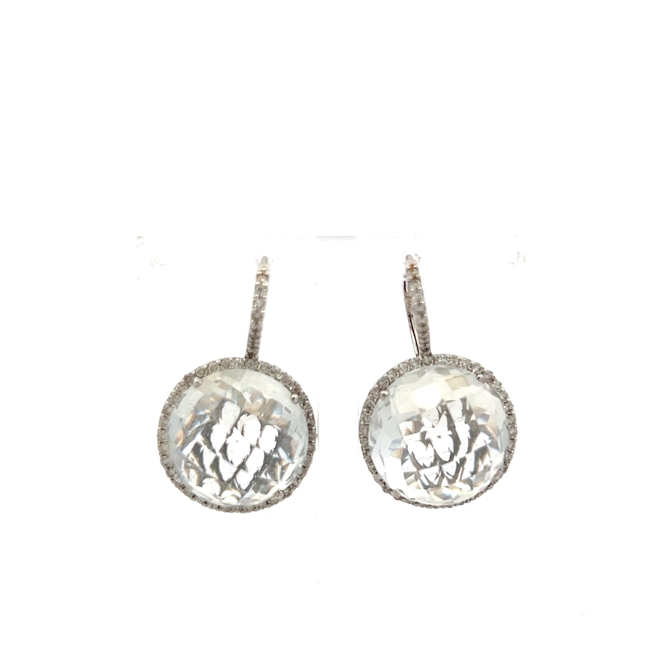 18K White Gold Drop Earrings with 0.65ct Round Diamonds and 6-16.2 MM Quartz
