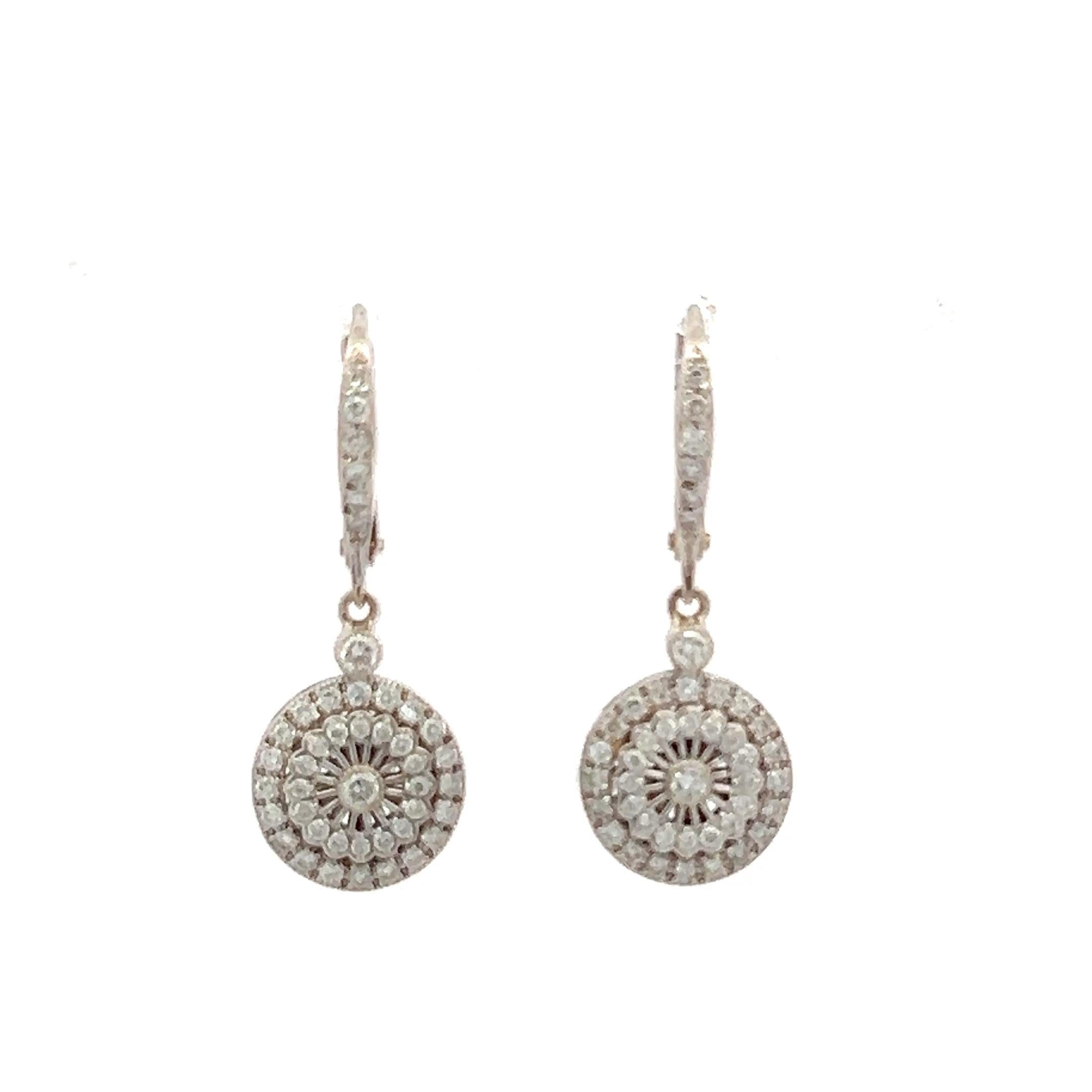 Vintage 18K White Gold Drop Earrings with 0.45 Carat Round H VS Diamonds 5.08g